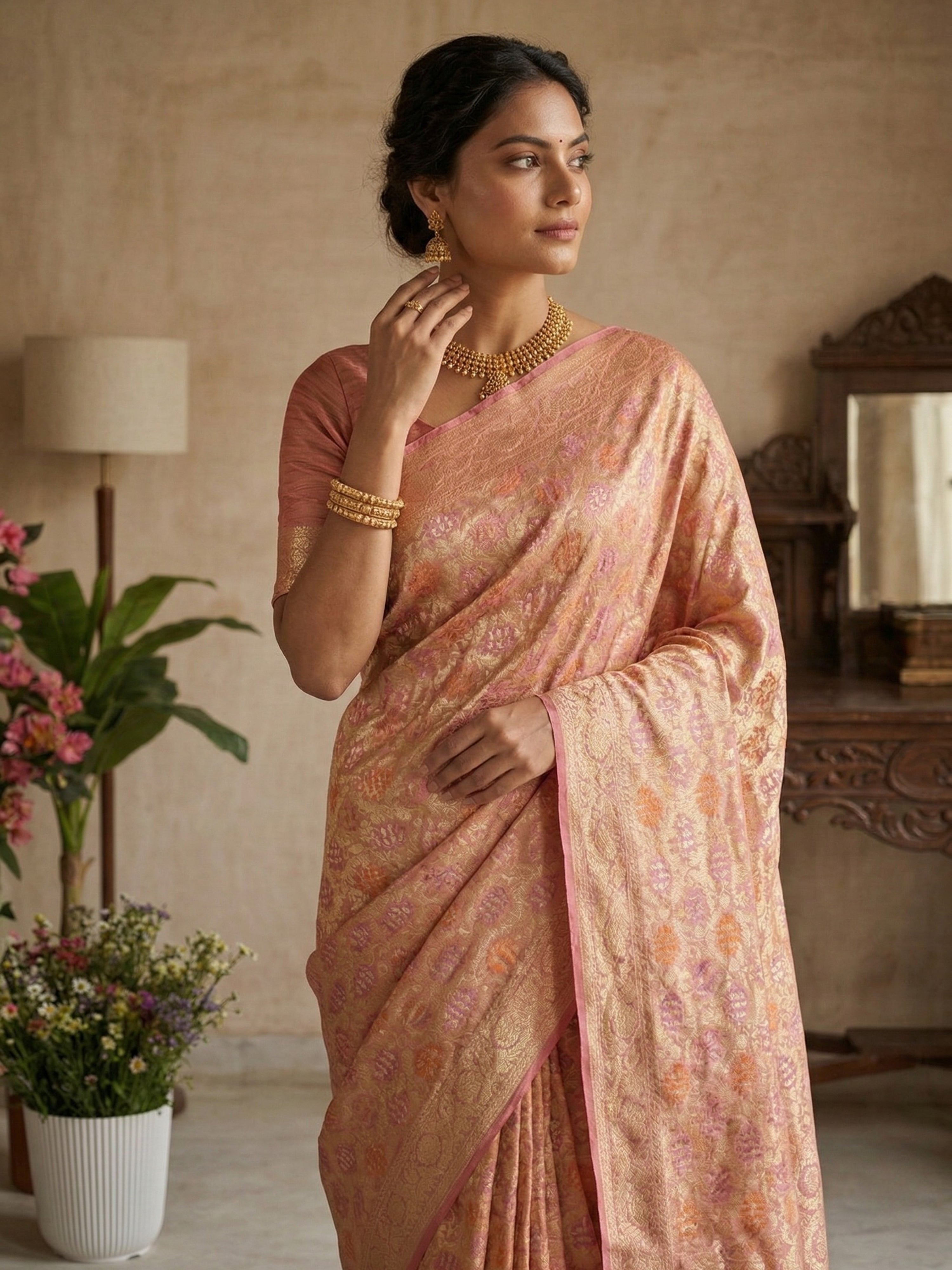 Banarasi Georgette Bandhej Meenakari Saree