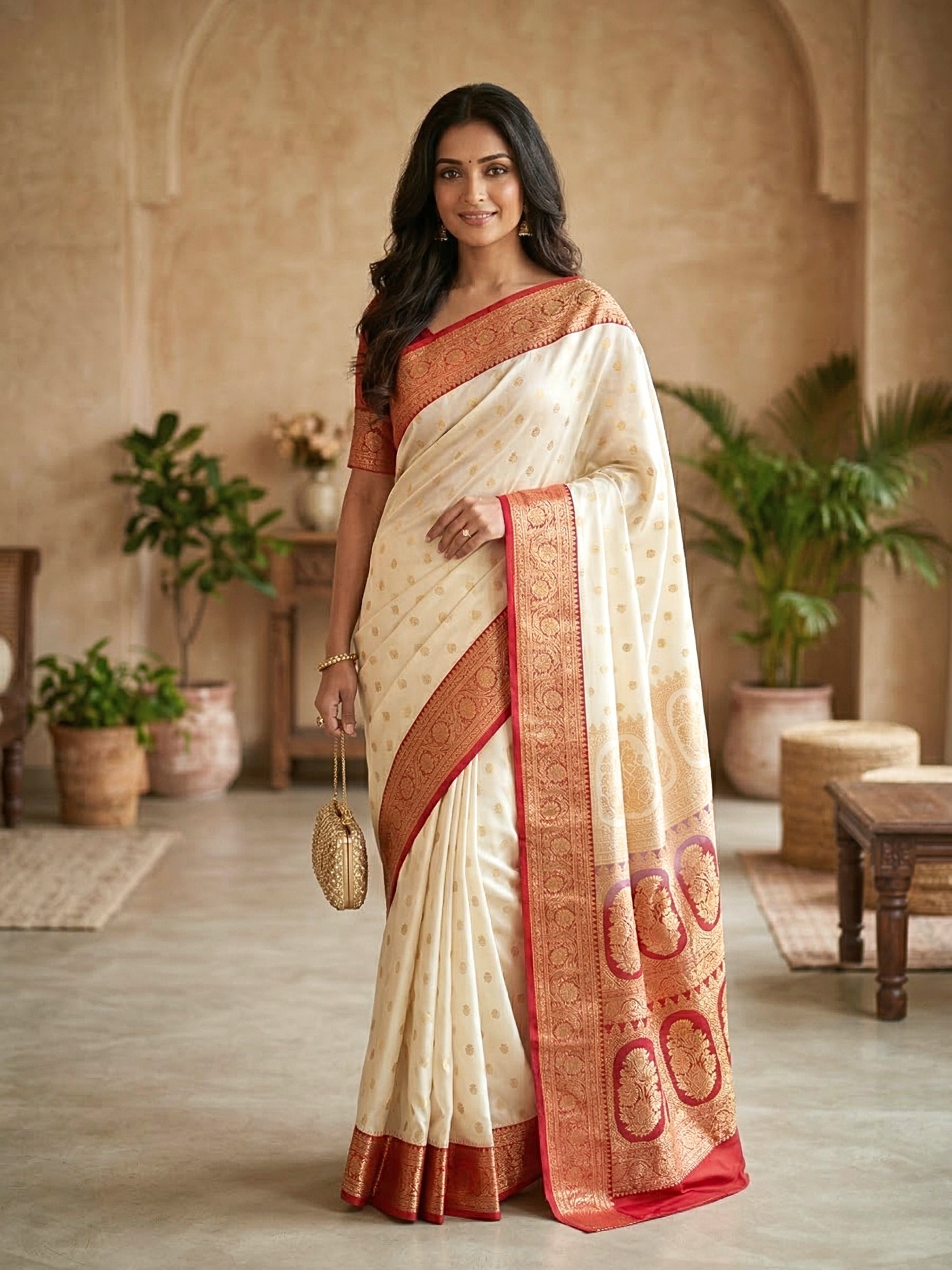 Banarasi Satin Katan Silk Saree with Contrast Border