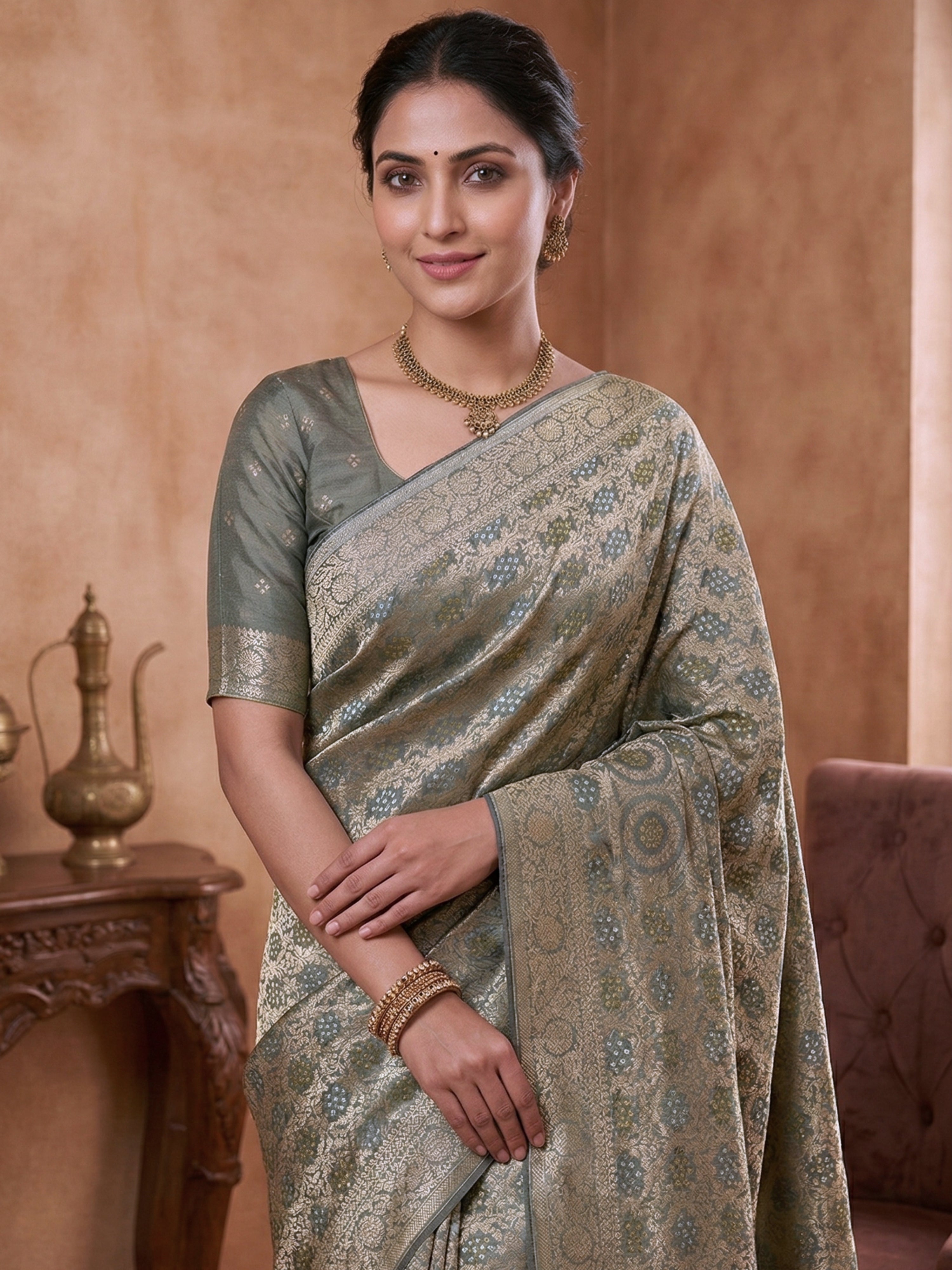 Banarasi Georgette Bandhej Meenakari Saree