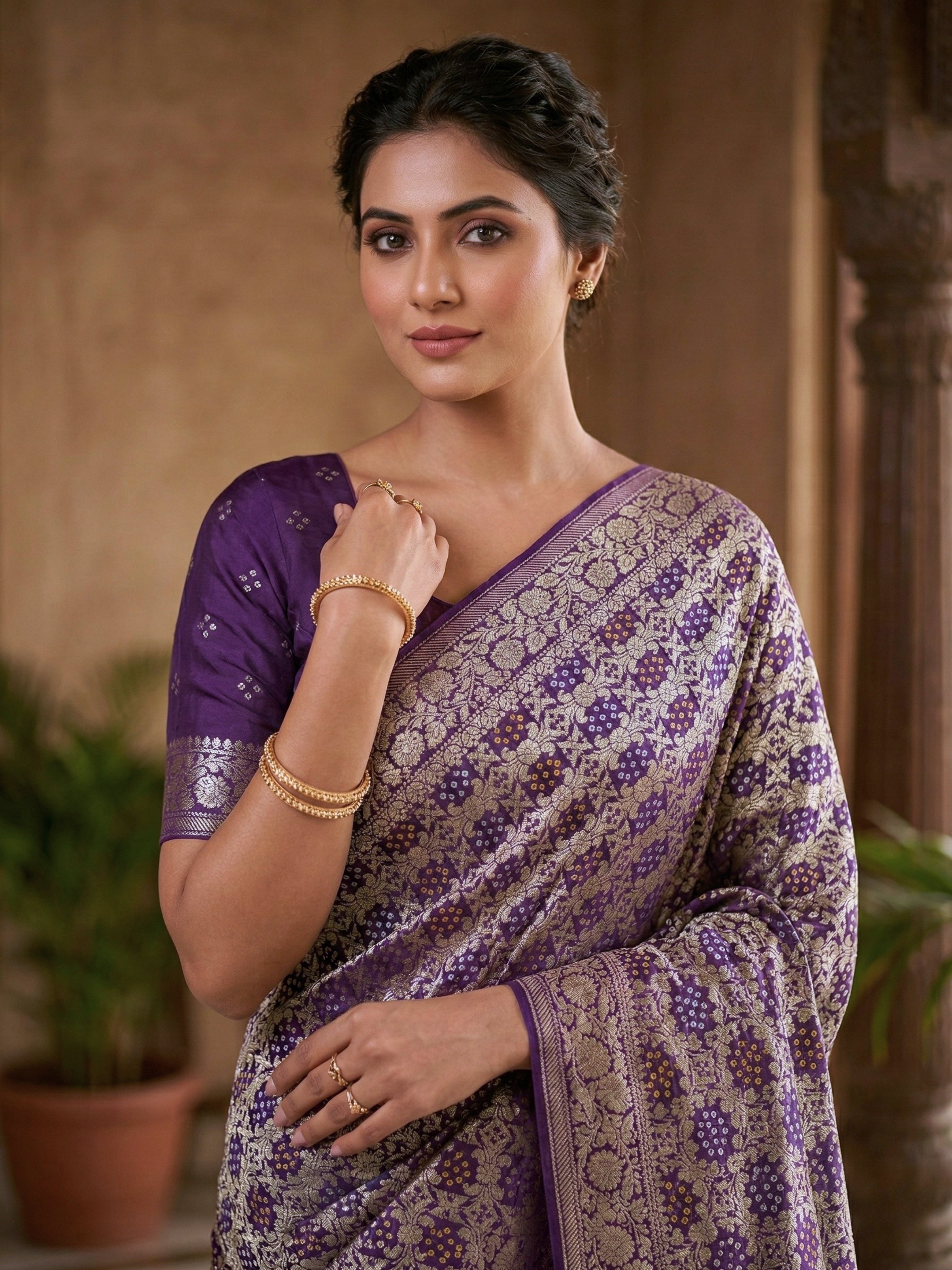 Banarasi Georgette Bandhej Meenakari Saree