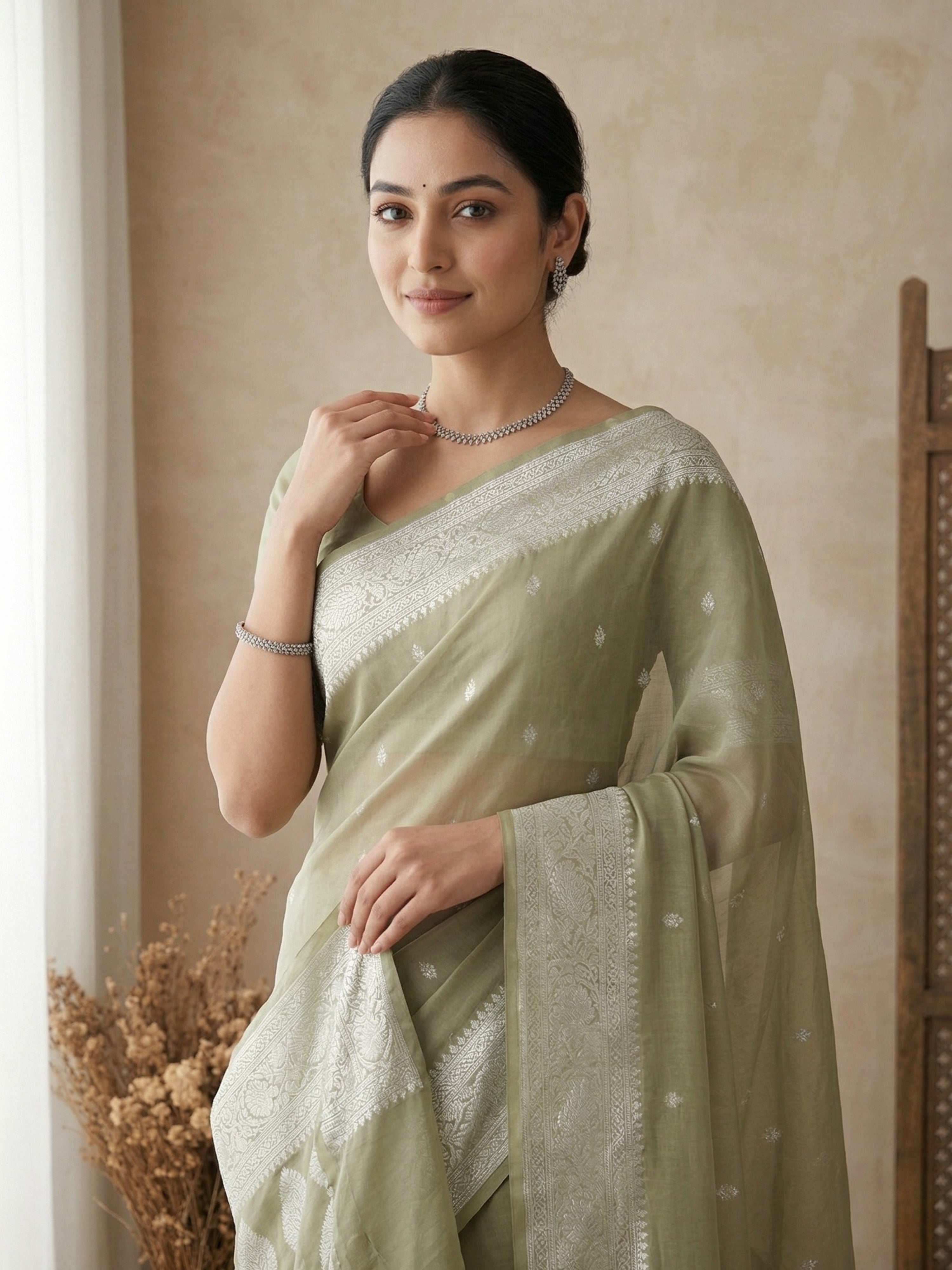 Banarasi Georgette Silver Zari Saree