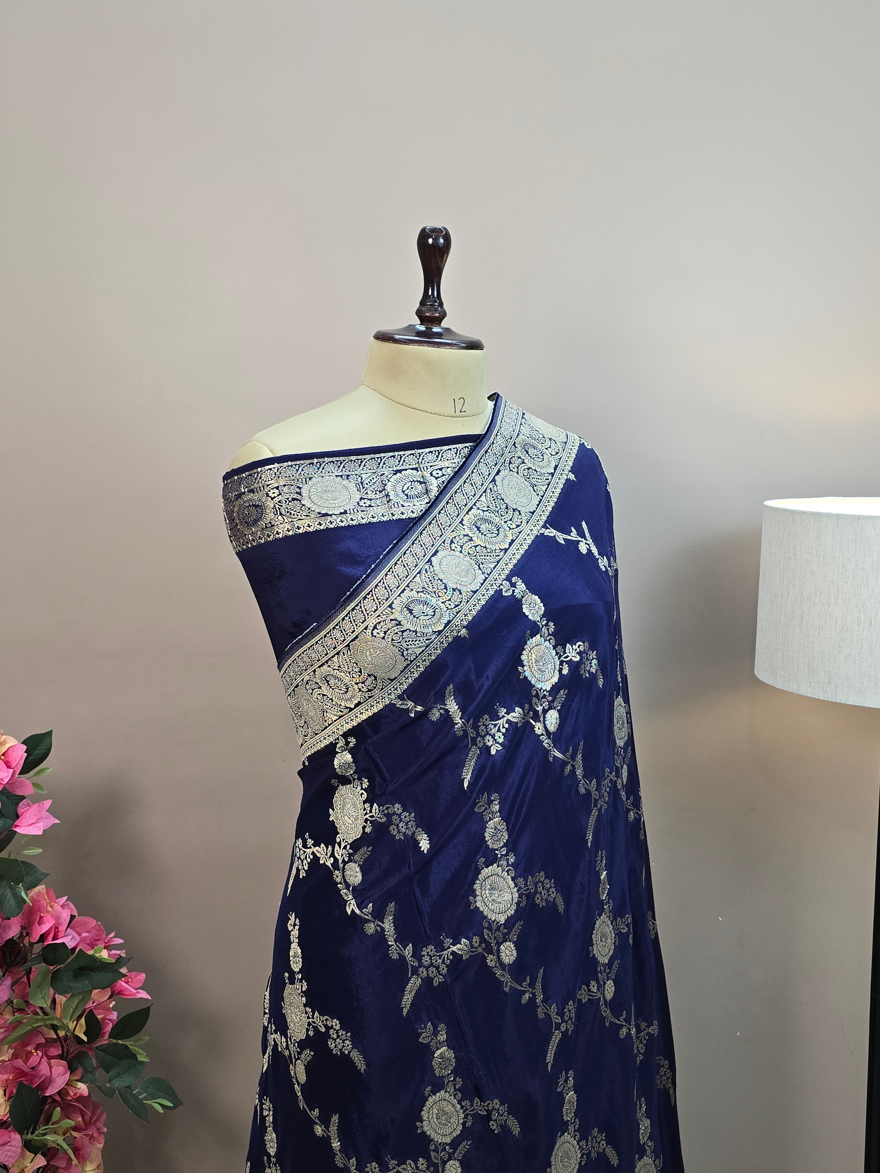 Crush Crepe Banarasi Saree – Navy Blue Body with All Over Boota Jaal