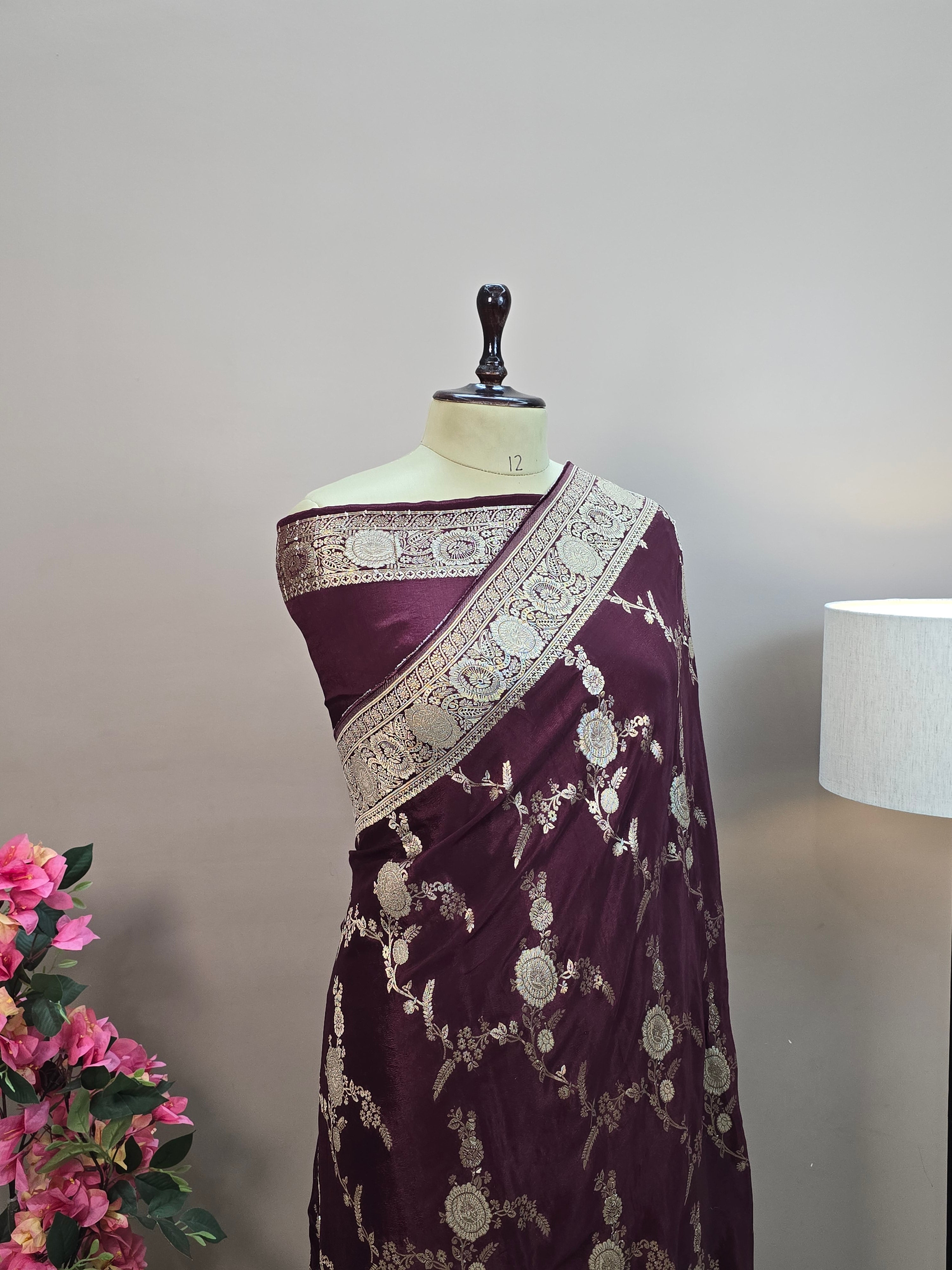 Crush Crepe Banarasi Saree – Brown Body with All Over Boota Jaal