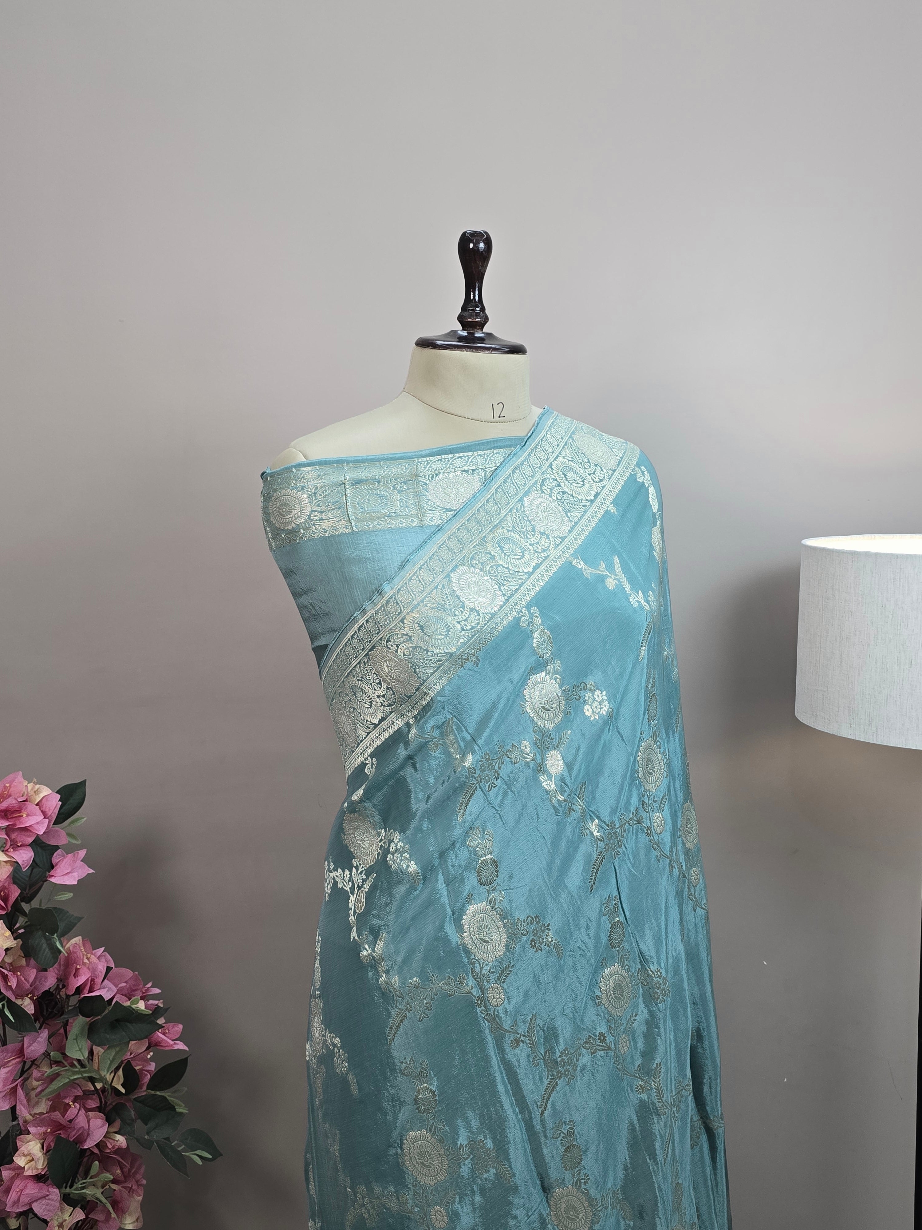 Crush Crepe Banarasi Saree – Sea Green with All Over Boota Jaal