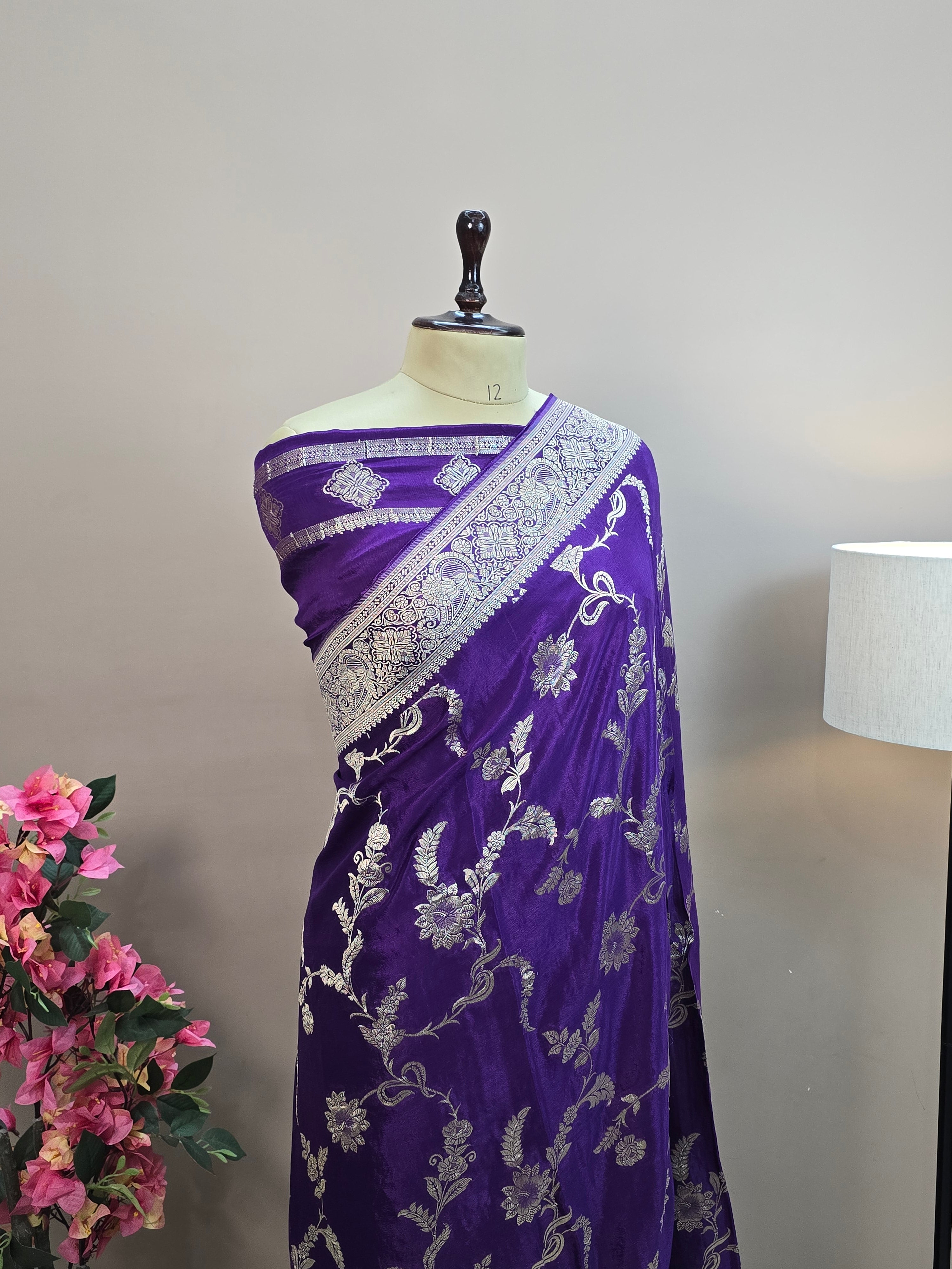 Crush Crepe Banarasi Saree – Royal Purple Body with All Over Jaal