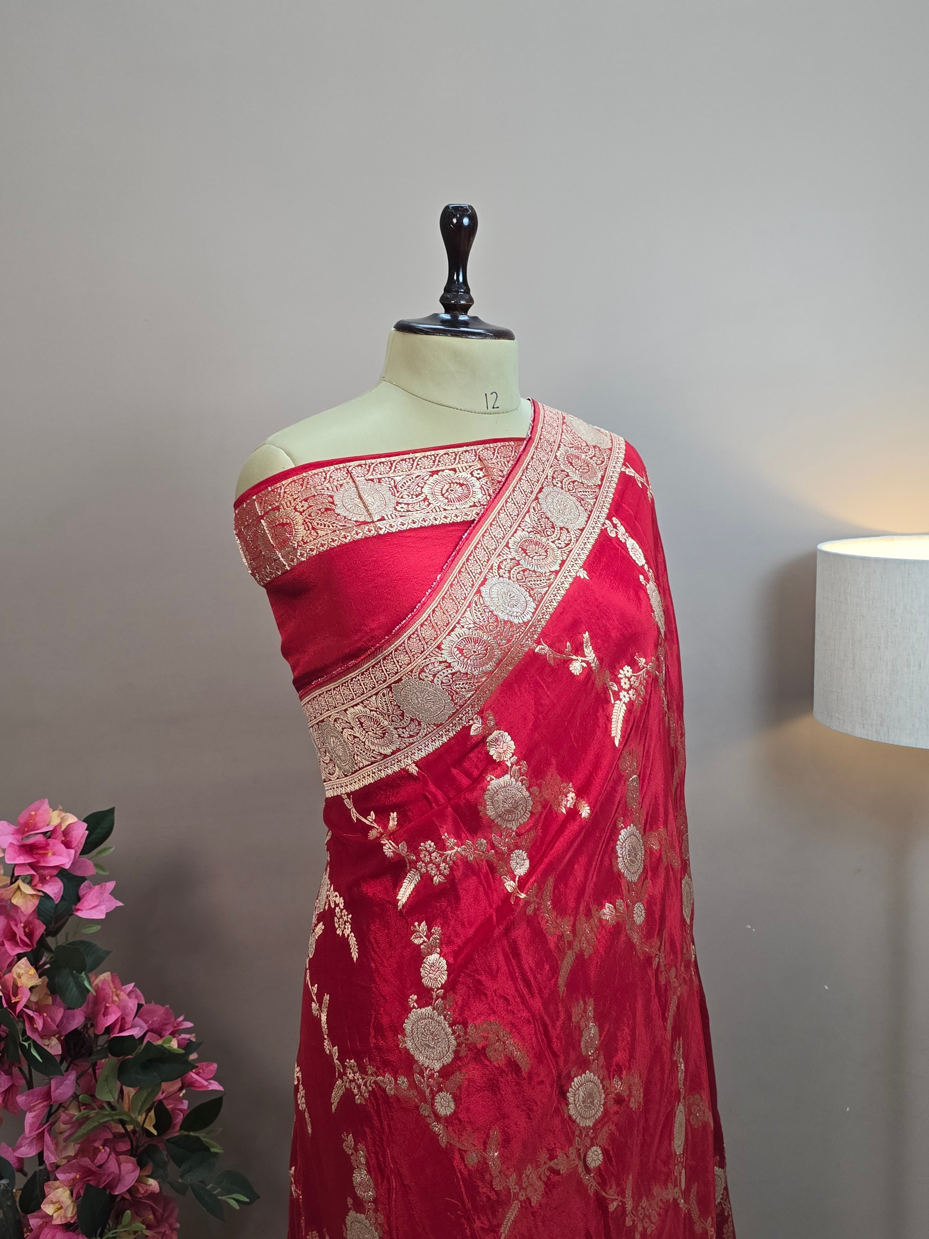 Crush Crepe Banarasi Saree – Red with All Over Boota Jaal