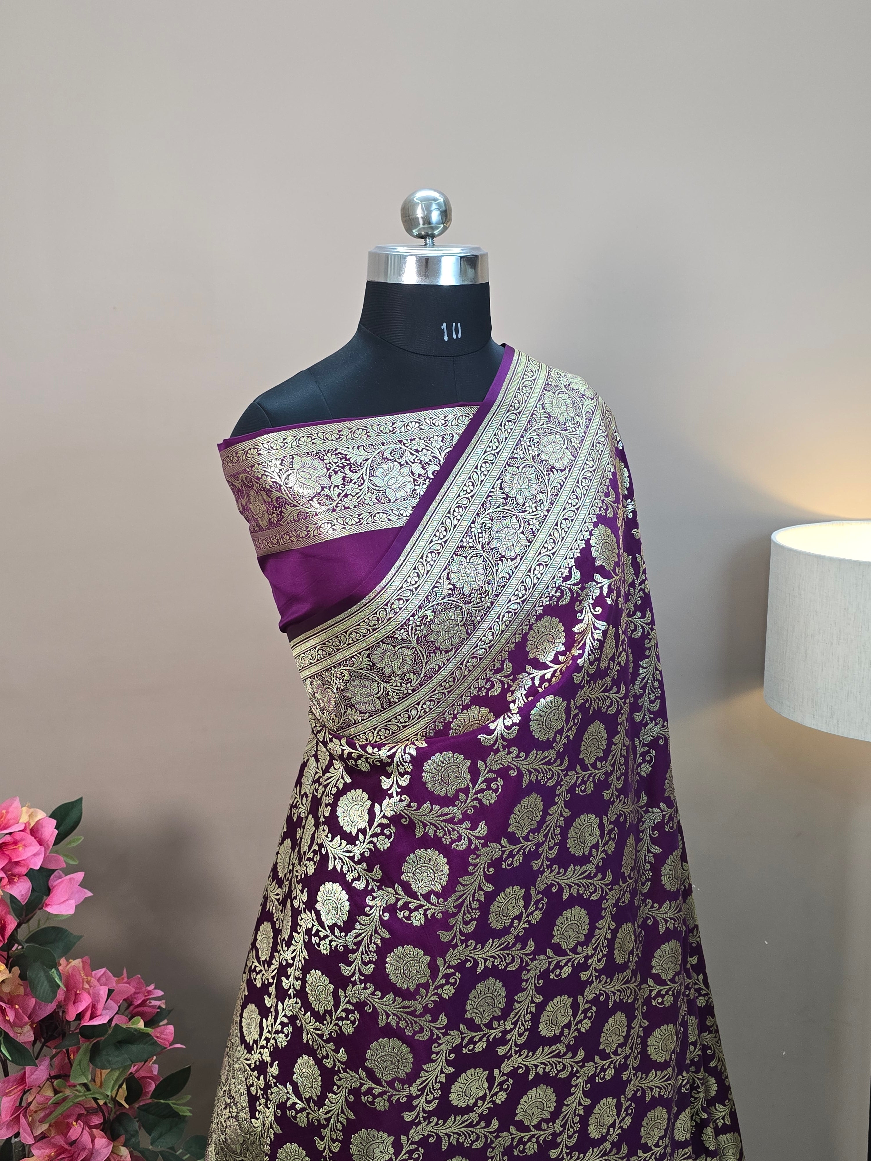 Satin Katan Silk Jaal Banarasi Saree – Magenta with Gold Zari Jaal