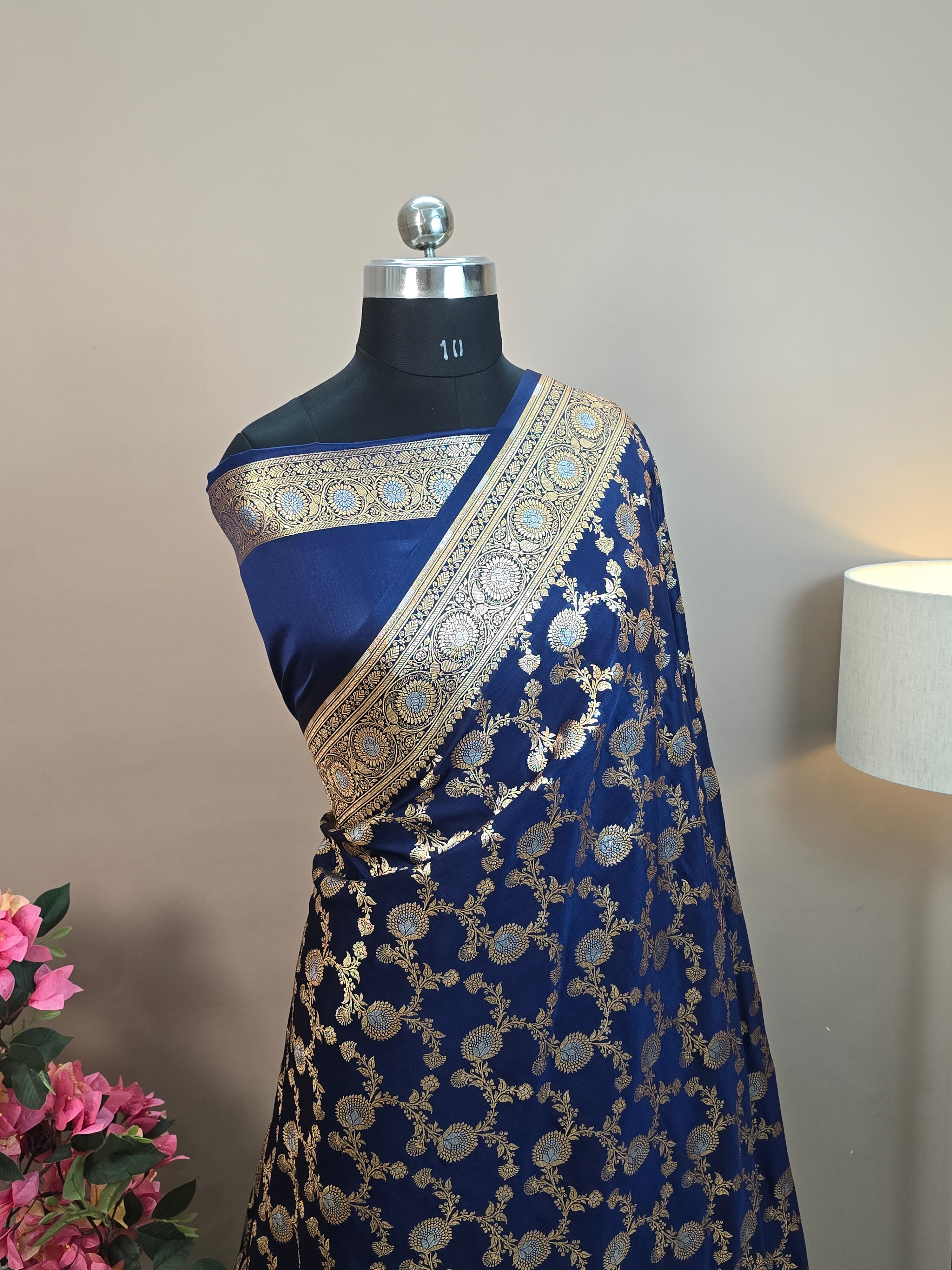 Satin Malai Katan Silk Banarasi Saree – Sona Roopa Zari Meenakari Jaal