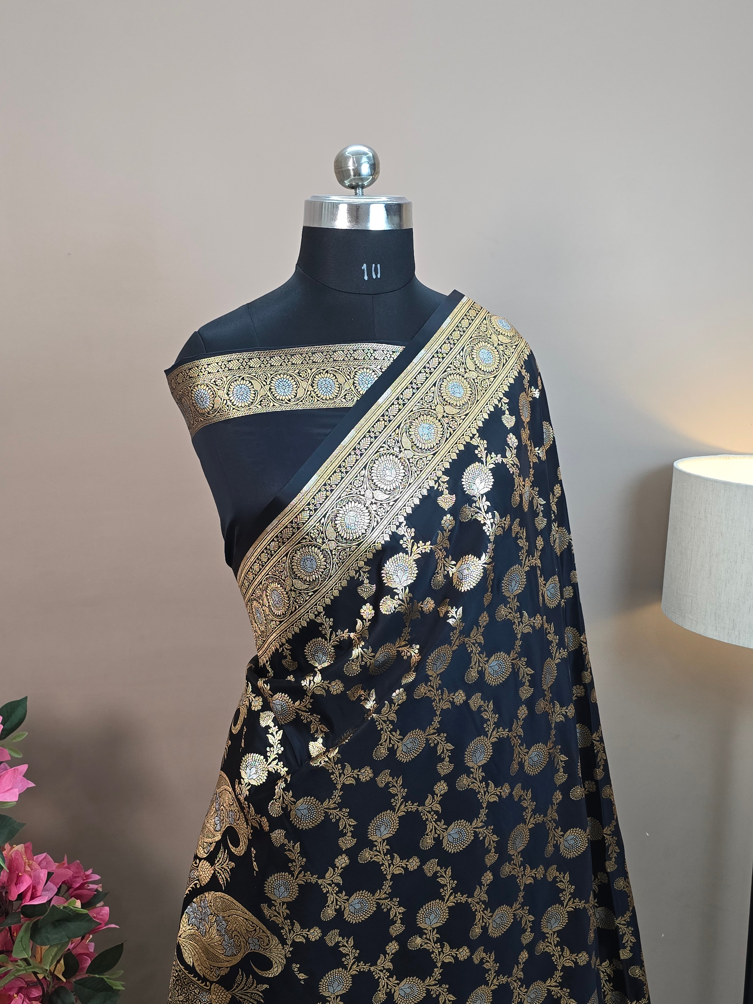 Satin Malai Katan Silk Banarasi Saree – Sona Roopa Zari Meenakari Jaal