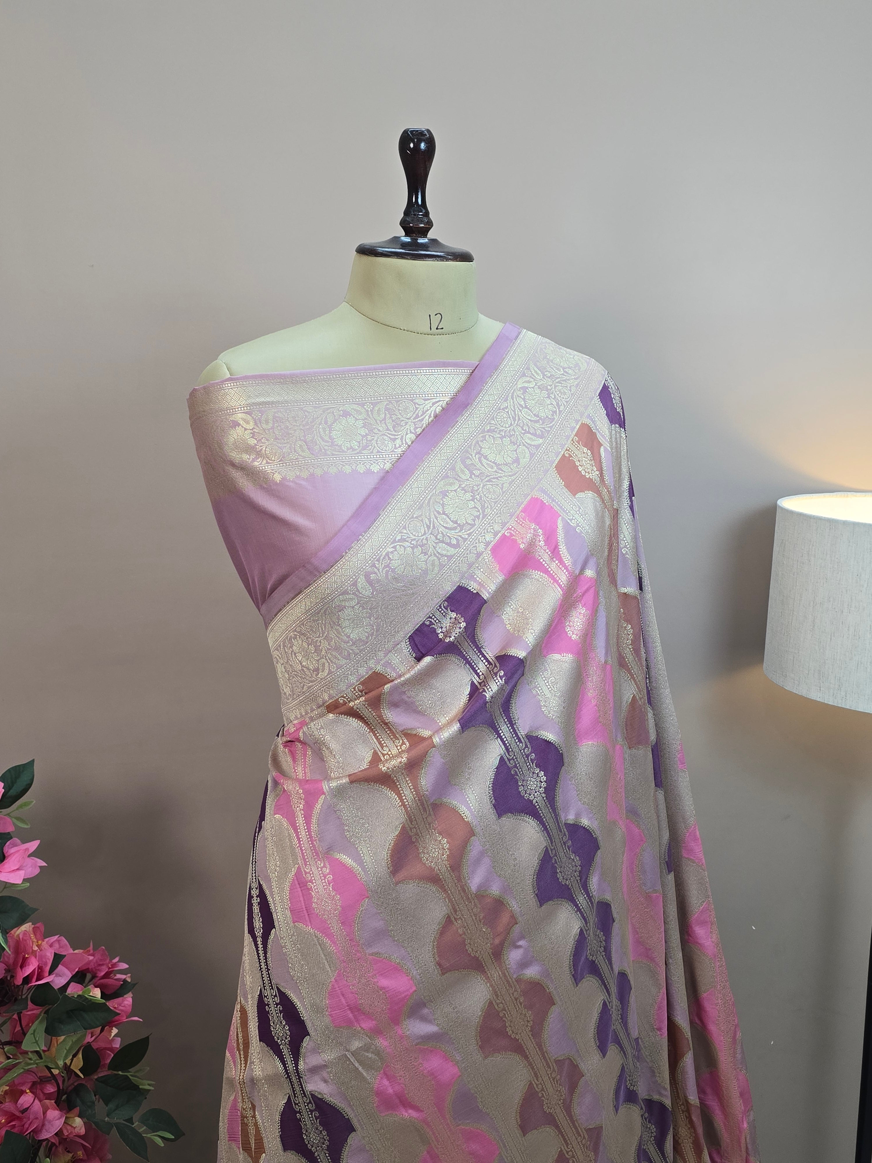 Pauri Katan Silk Rangkaat Banarasi Saree – Multicolor Weave with Floral Jaal Border