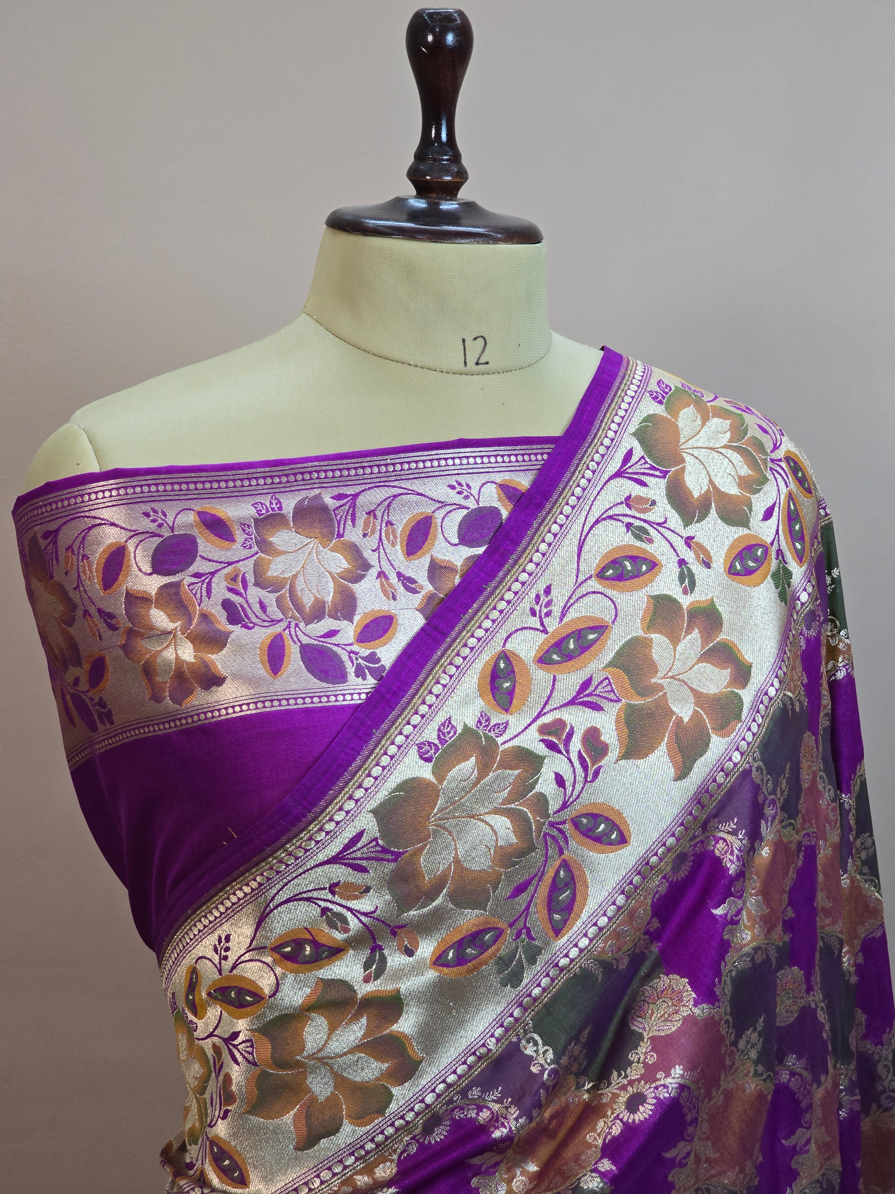 Pauri Katan Silk Rangkaat Banarasi Saree – Multicolor Jaal Weave with Floral Meenakari Border