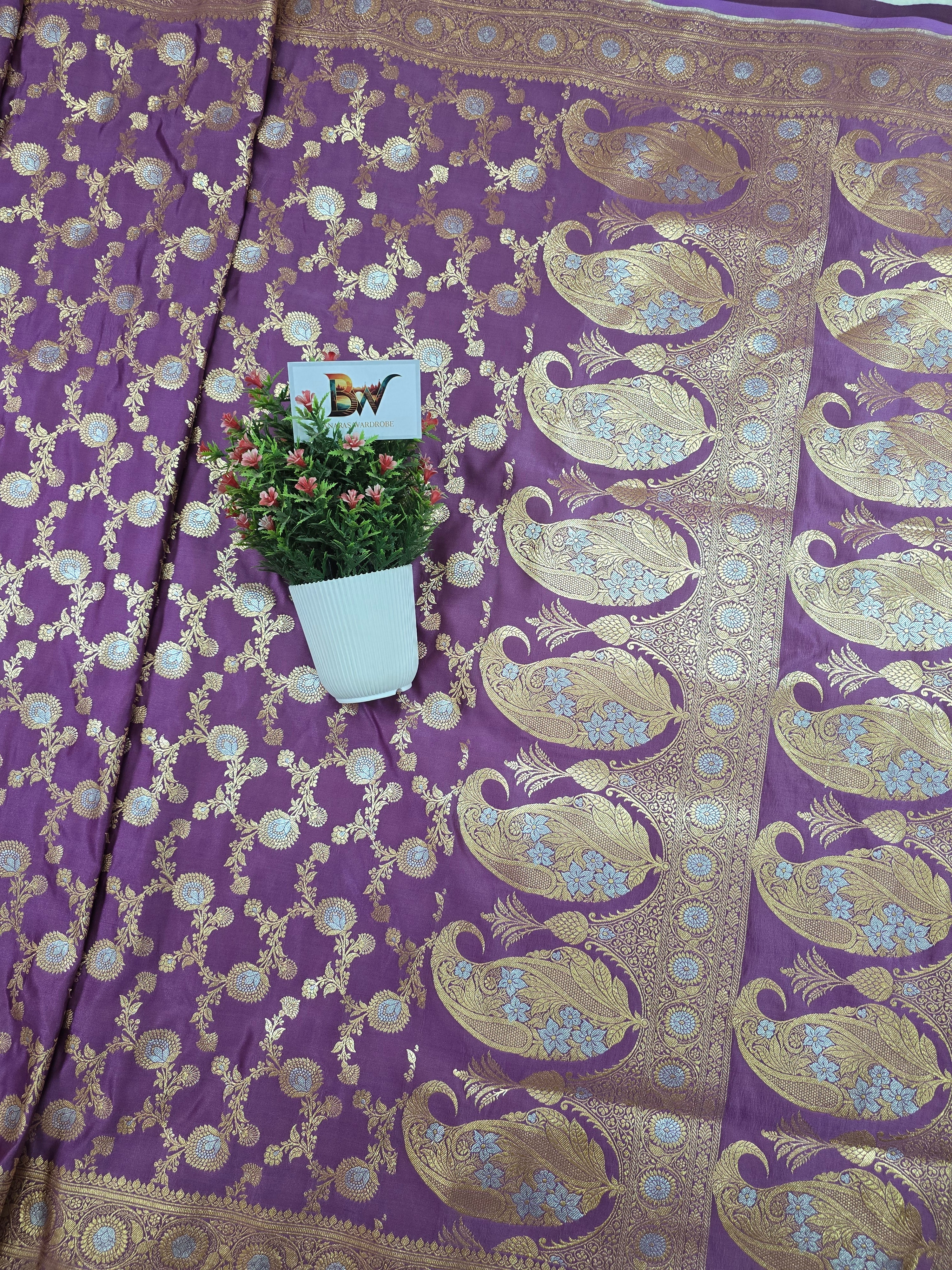 Satin Malai Katan Silk Banarasi Saree – Sona Roopa Zari Meenakari Jaal