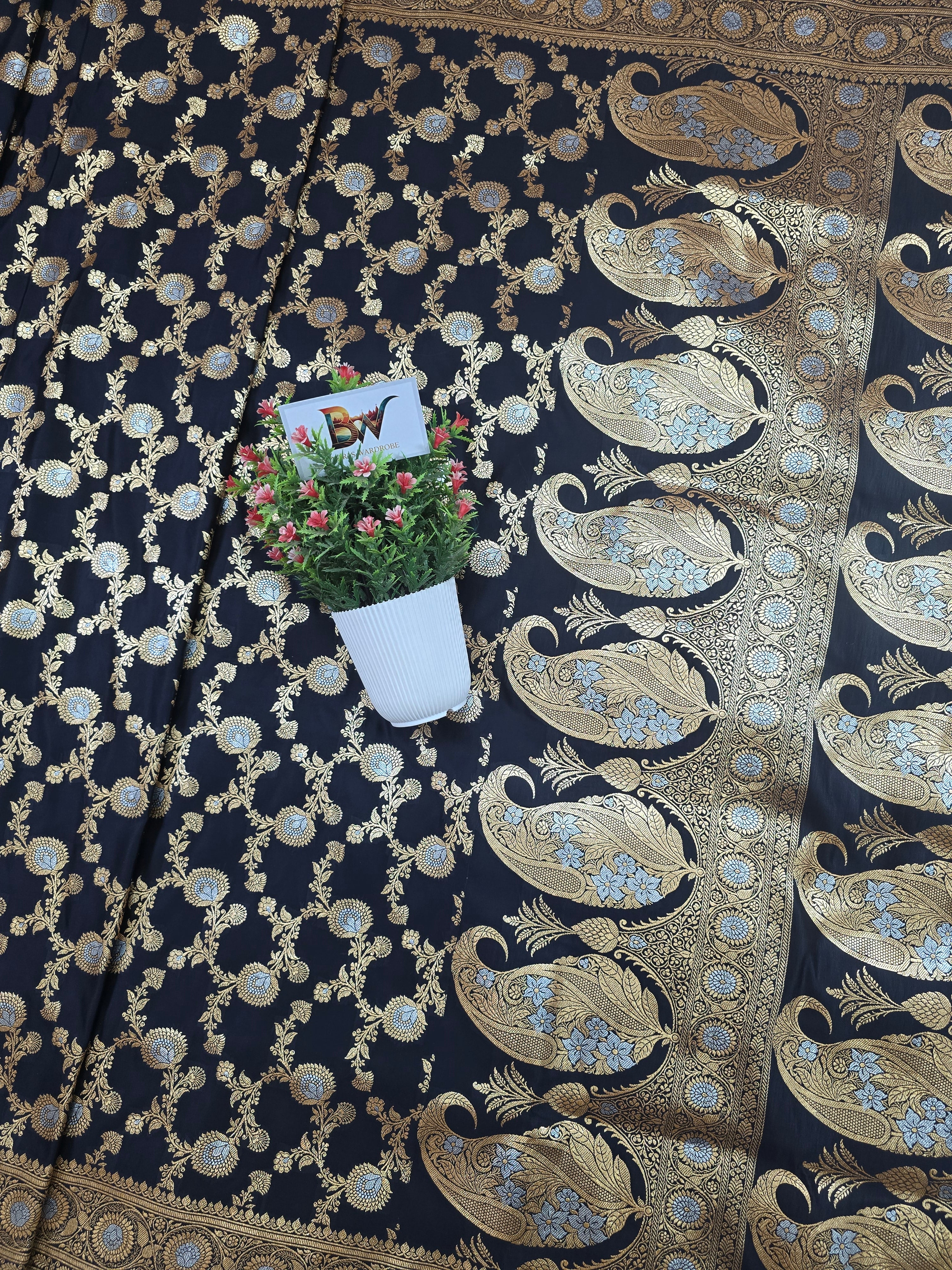 Satin Malai Katan Silk Banarasi Saree – Sona Roopa Zari Meenakari Jaal