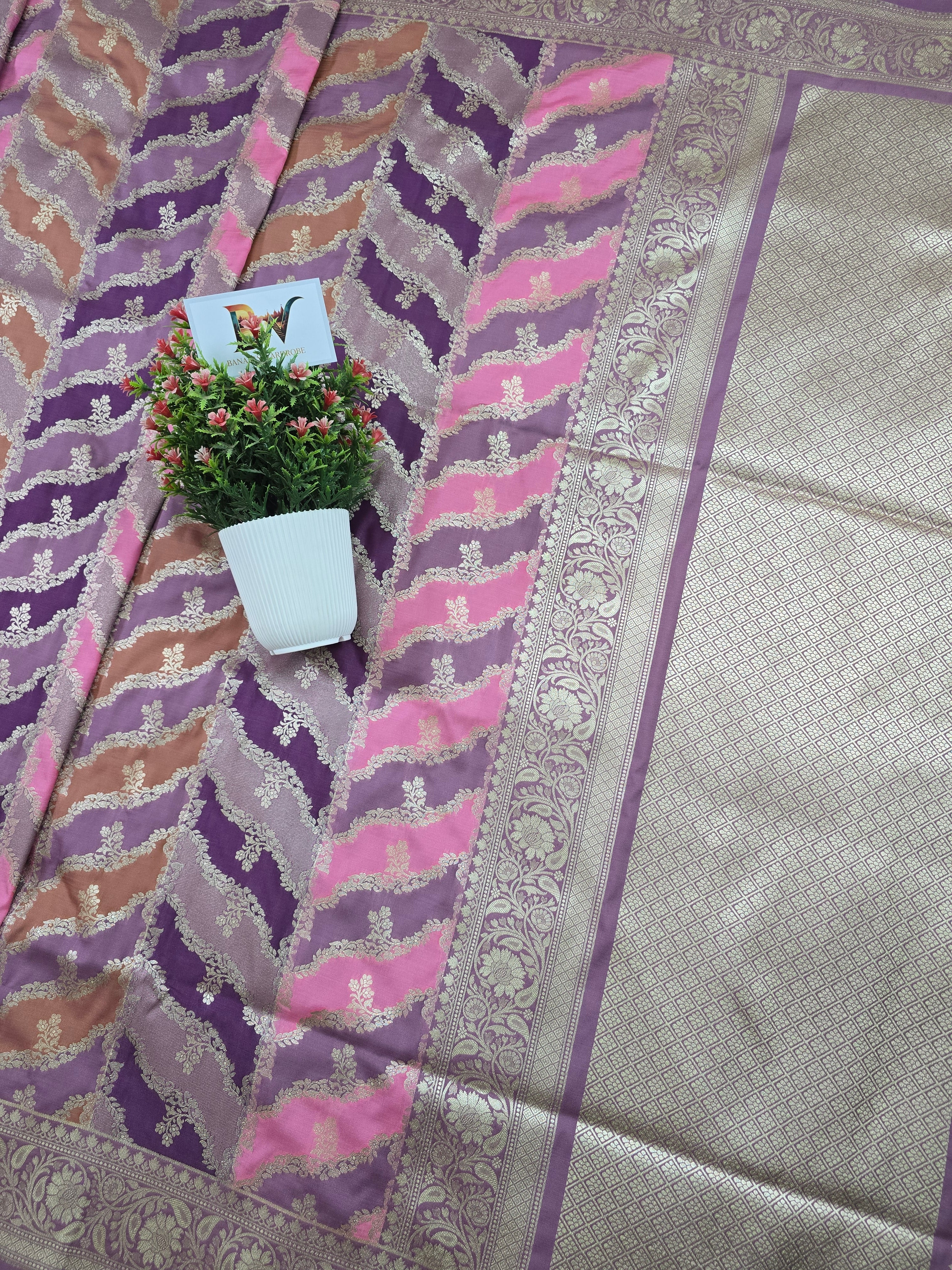 Pauri Katan Silk Rangkaat Jaal Banarasi Saree – Multicolor Weave with Zari Floral Border