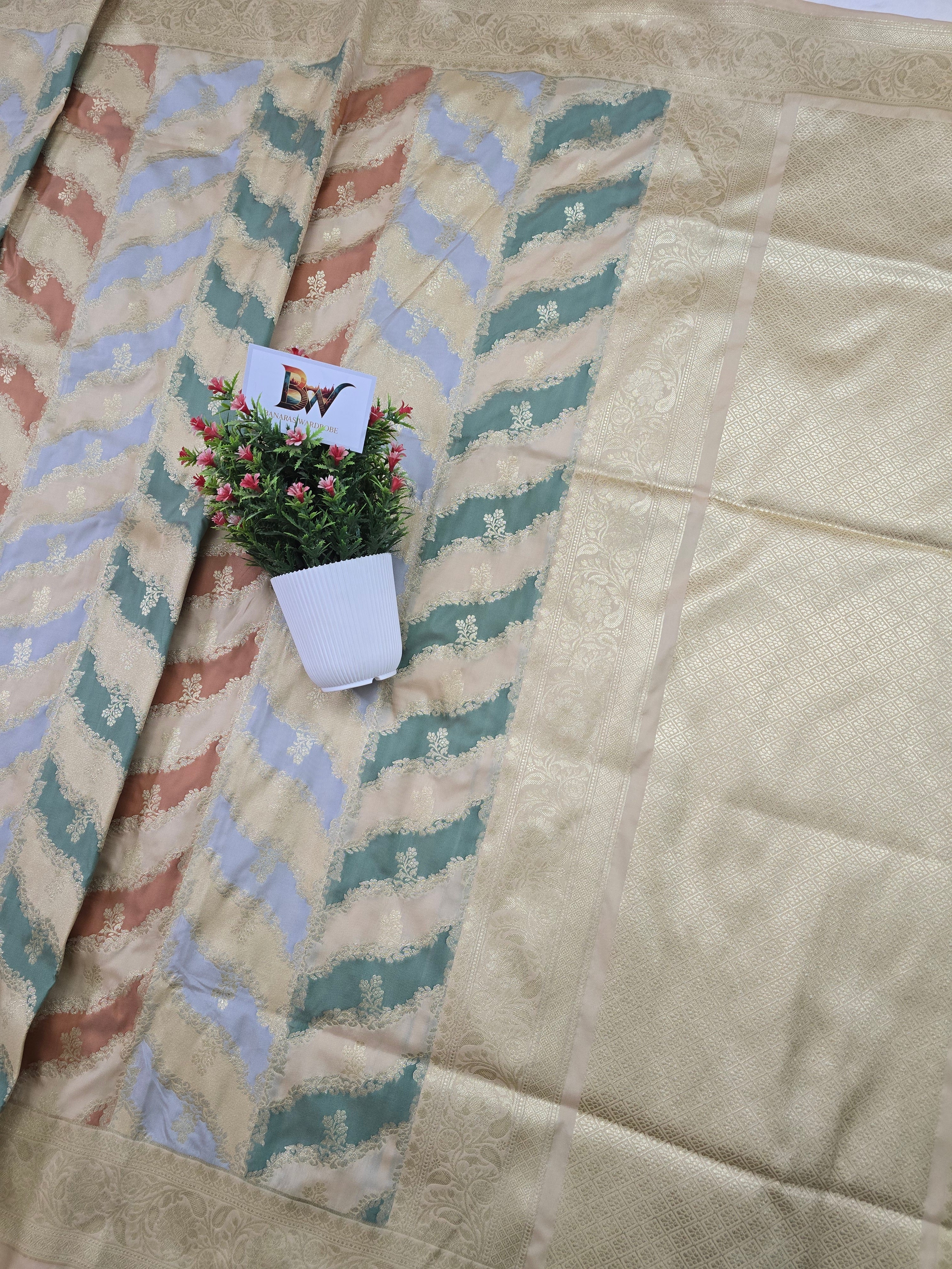 Pauri Katan Silk Rangkaat Jaal Banarasi Saree – Multicolor Weave with Zari Floral Border