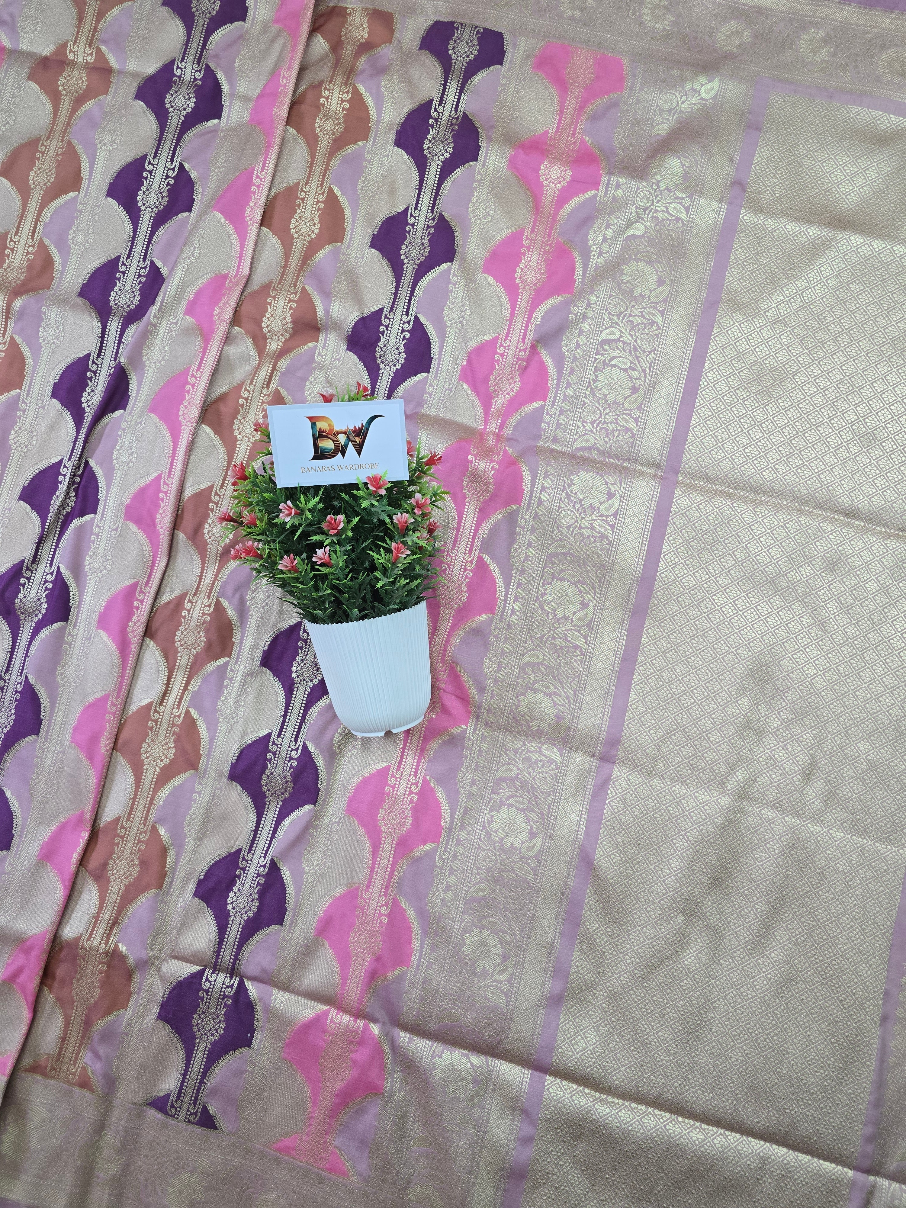 Pauri Katan Silk Rangkaat Banarasi Saree – Multicolor Weave with Floral Jaal Border
