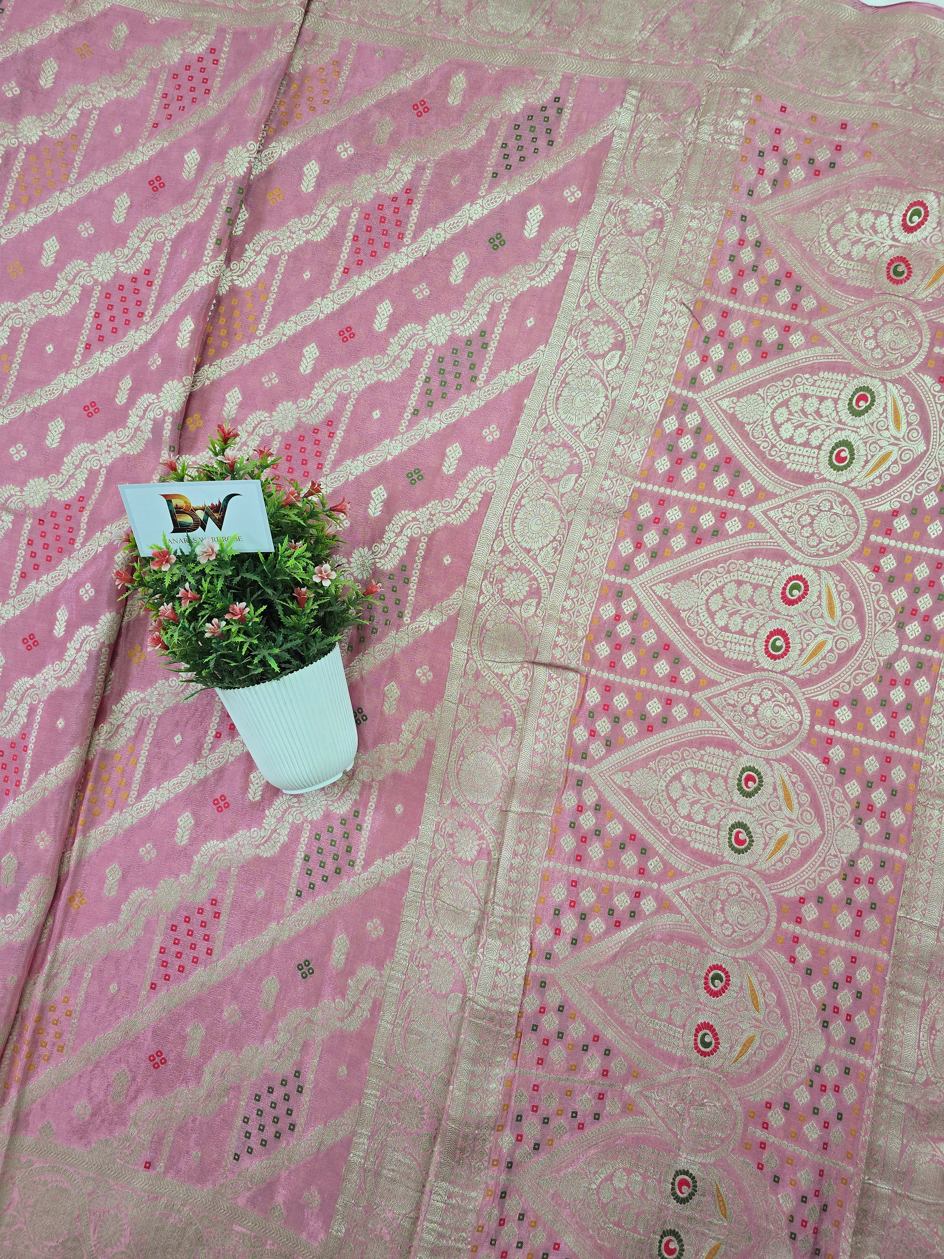 Crush Crepe Banarasi Bandhej Saree – Light Peach with Alfi Meenakari Jaal