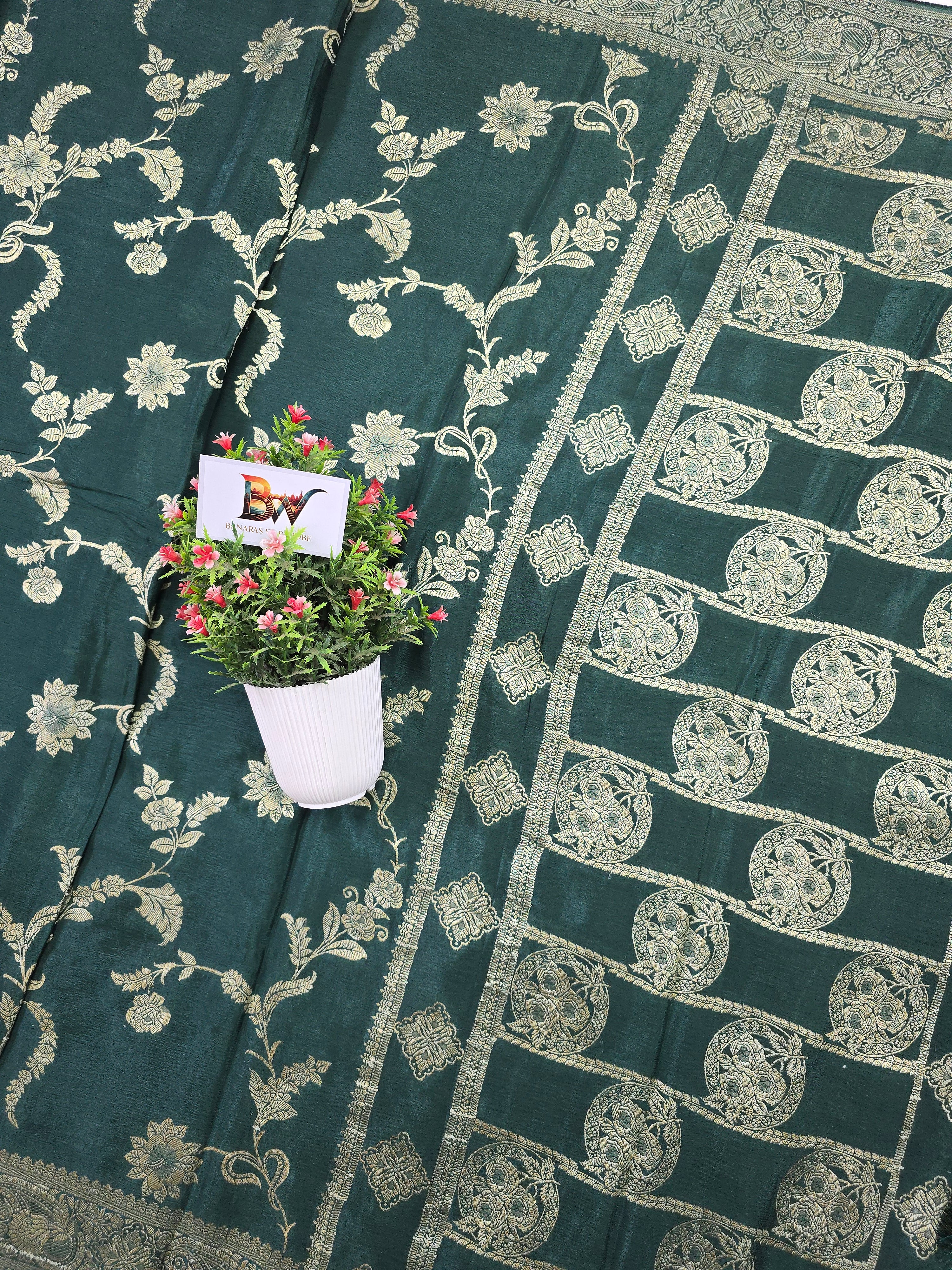 Crush Crepe Banarasi Saree – Sea Green Body with All Over Jaal