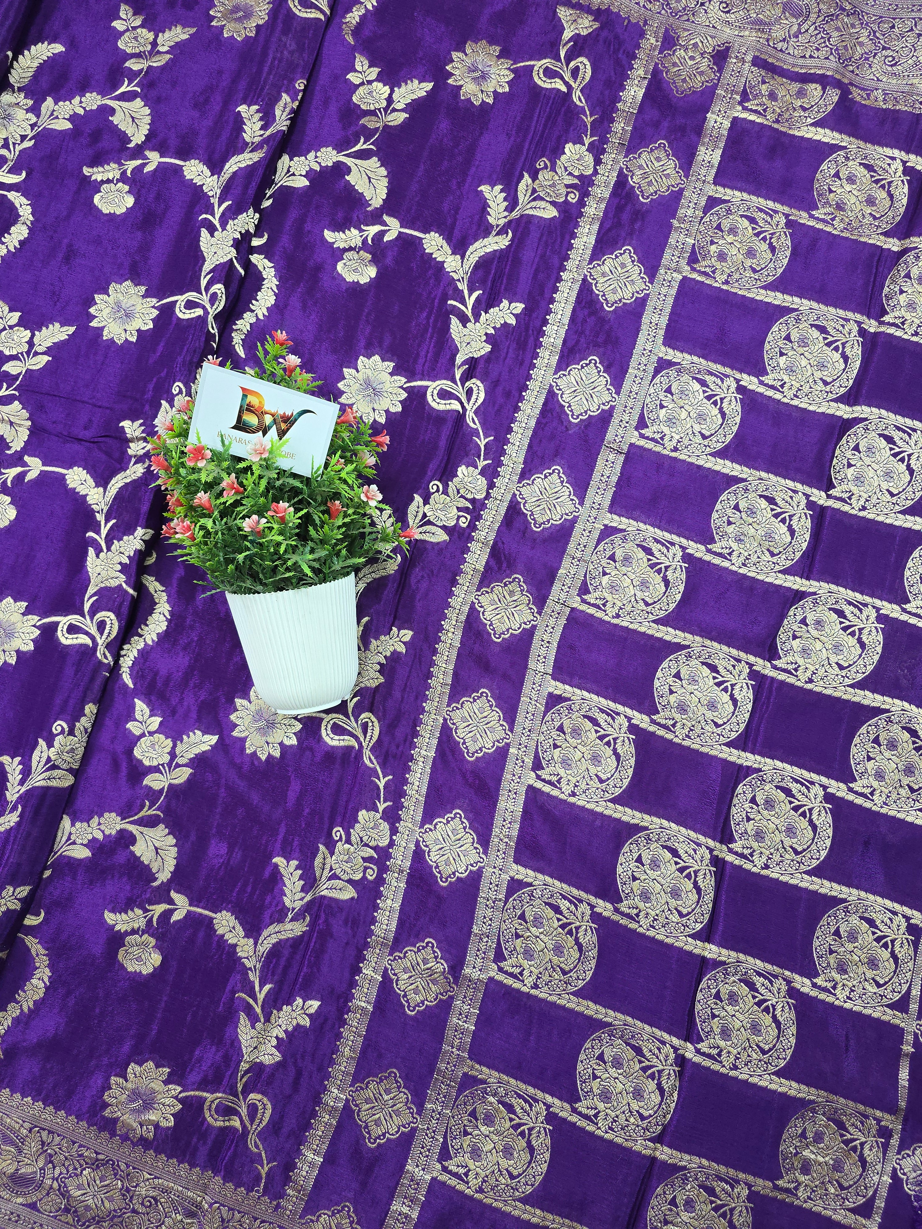 Crush Crepe Banarasi Saree – Royal Purple Body with All Over Jaal