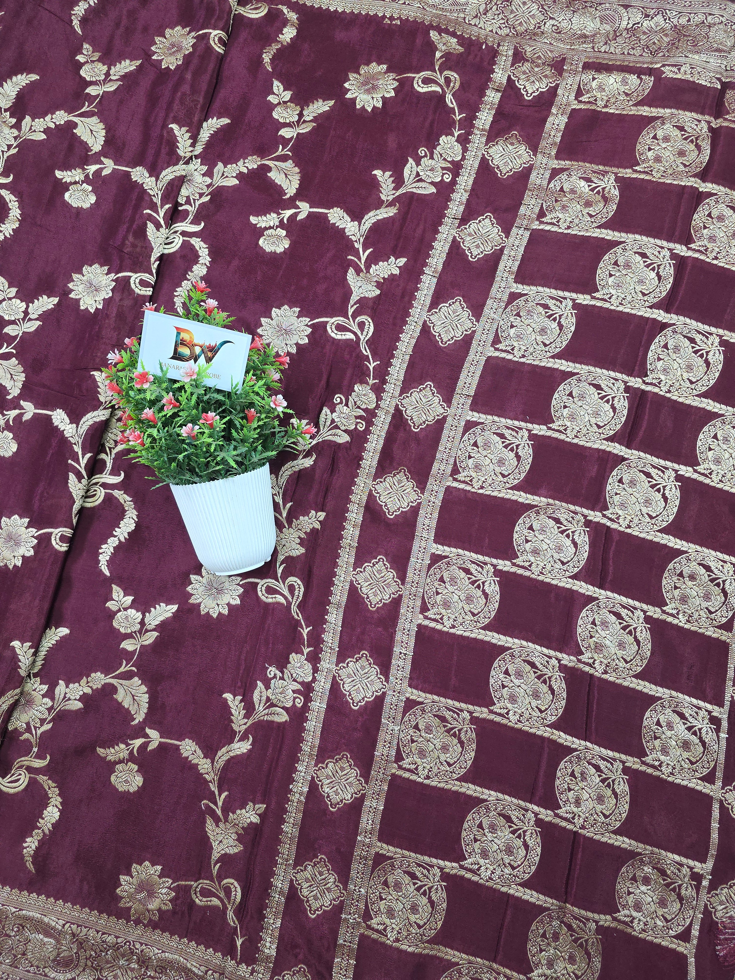 Crush Crepe Banarasi Saree – Brown Body with All Over Jaal