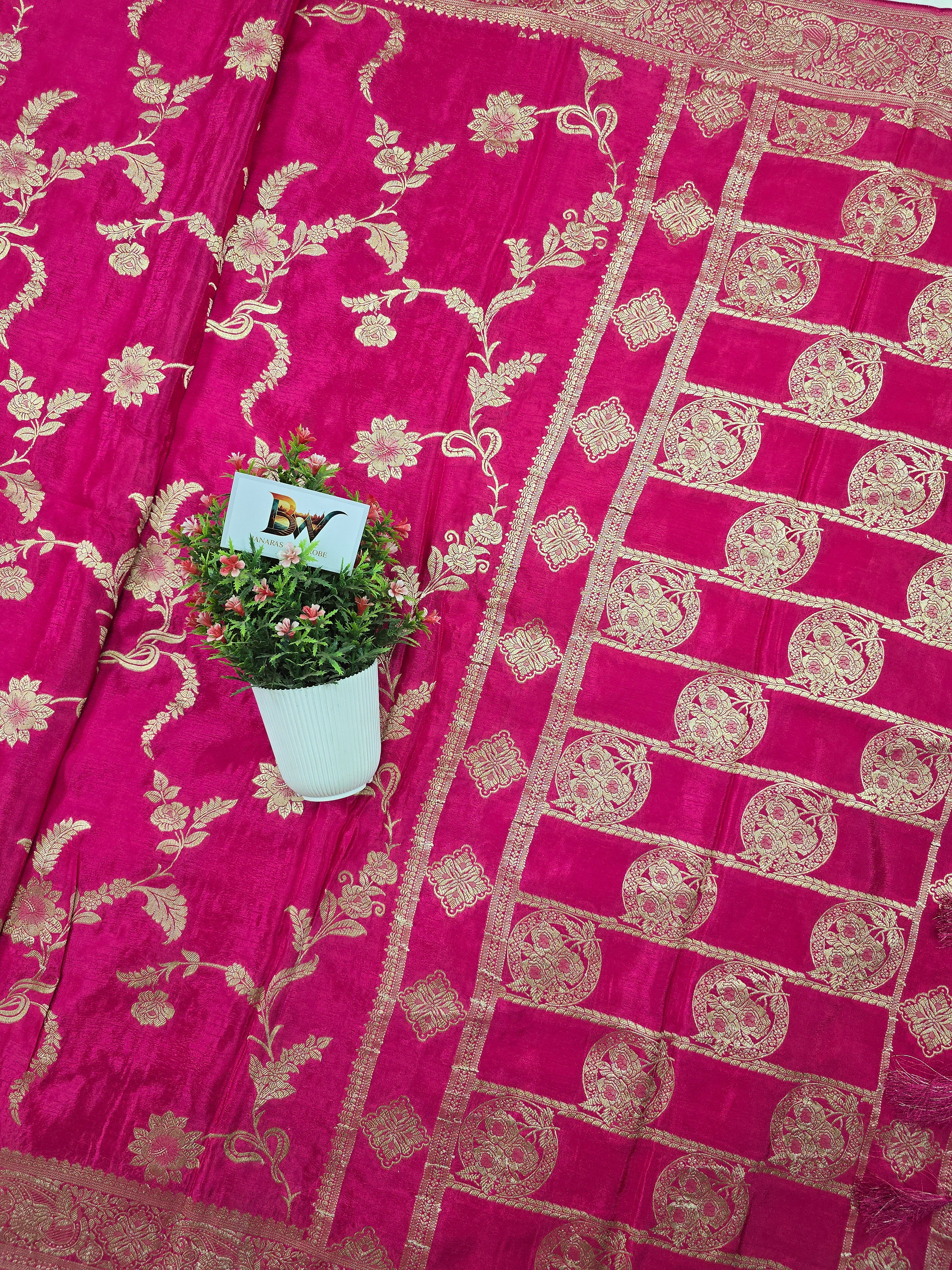 Crush Crepe Banarasi Saree – Rani Pink Body with All Over Jaal