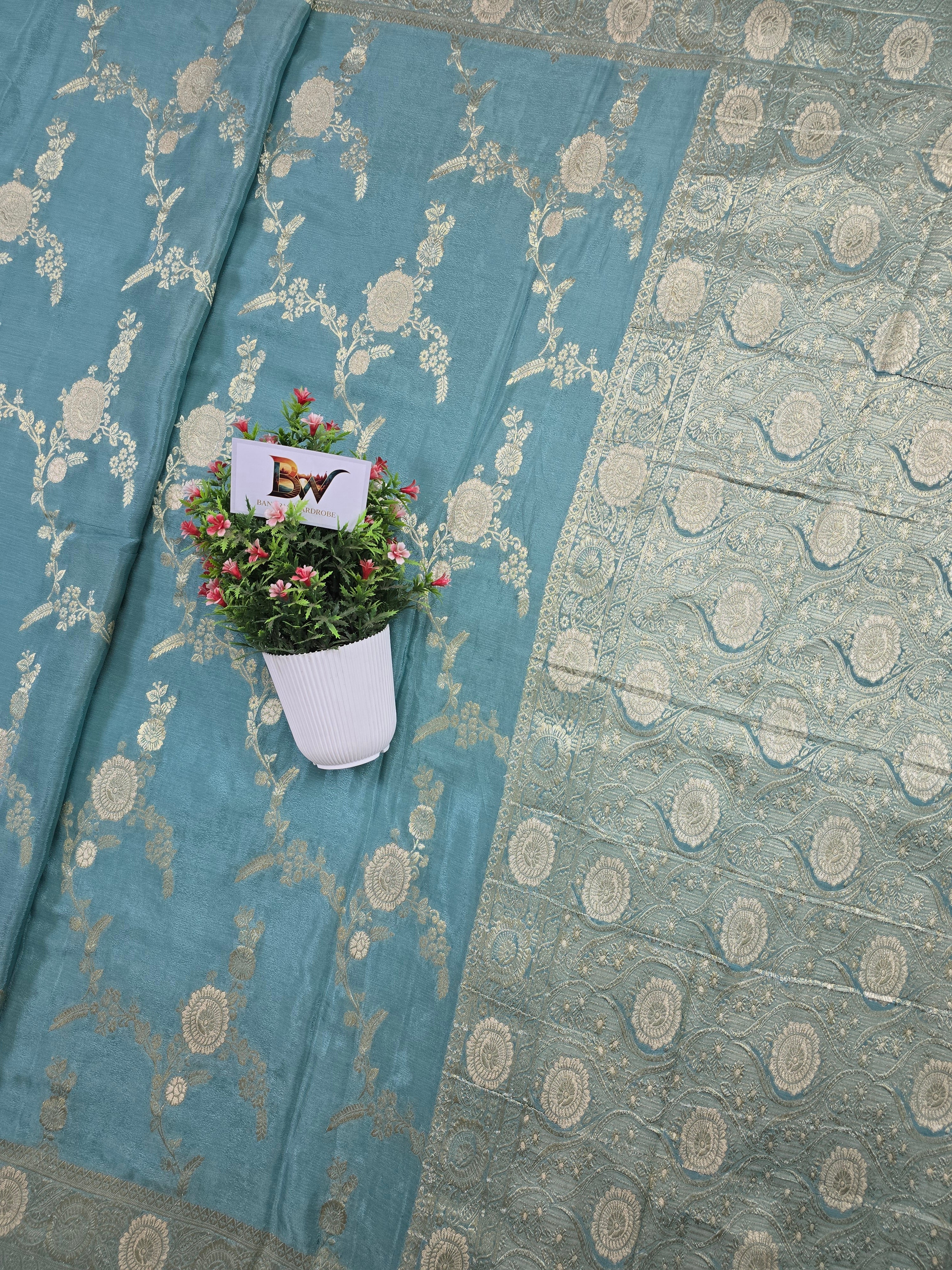 Crush Crepe Banarasi Saree – Sea Green with All Over Boota Jaal