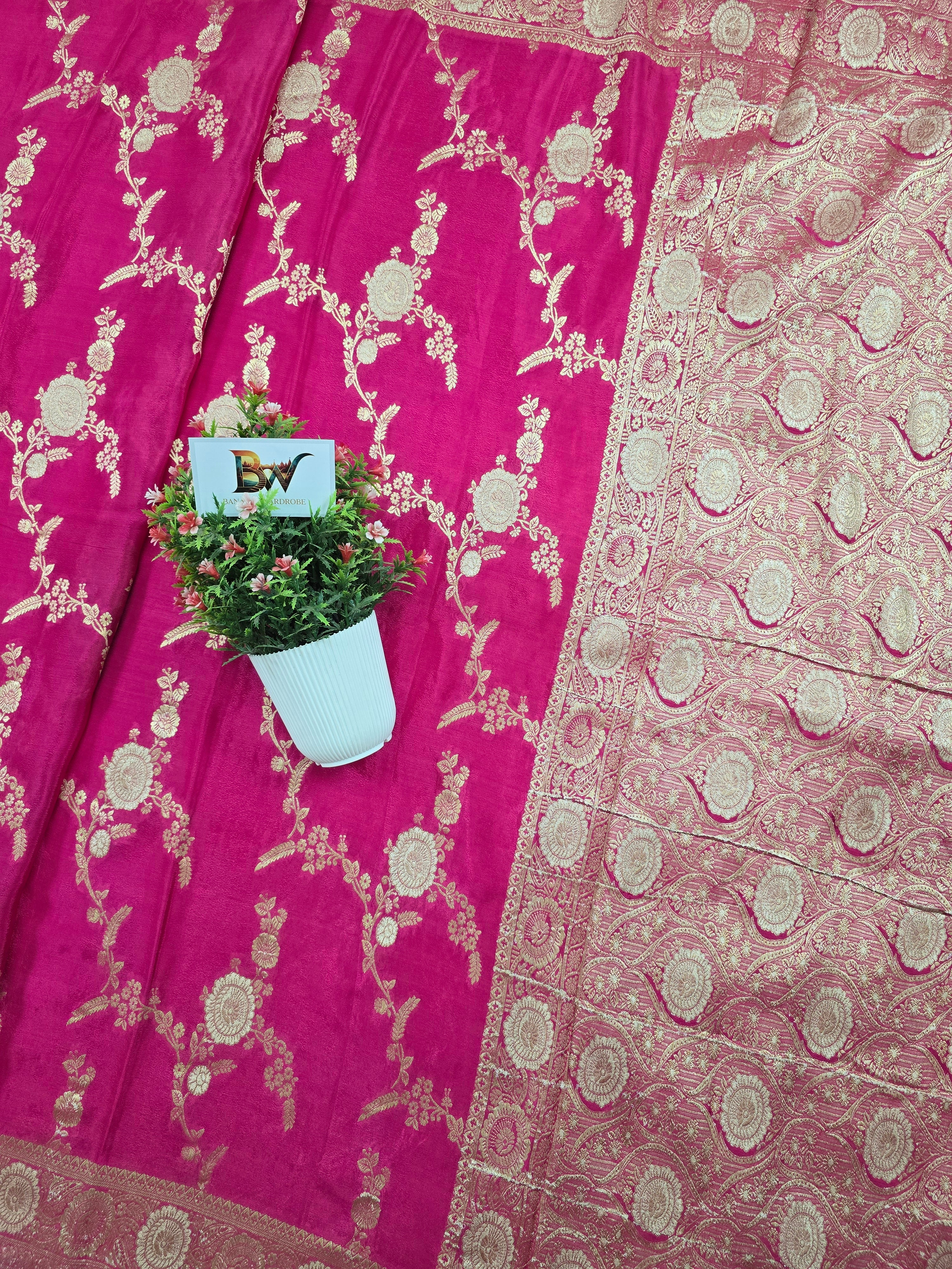 Crush Crepe Banarasi Saree – Rani Pink with All Over Boota Jaal