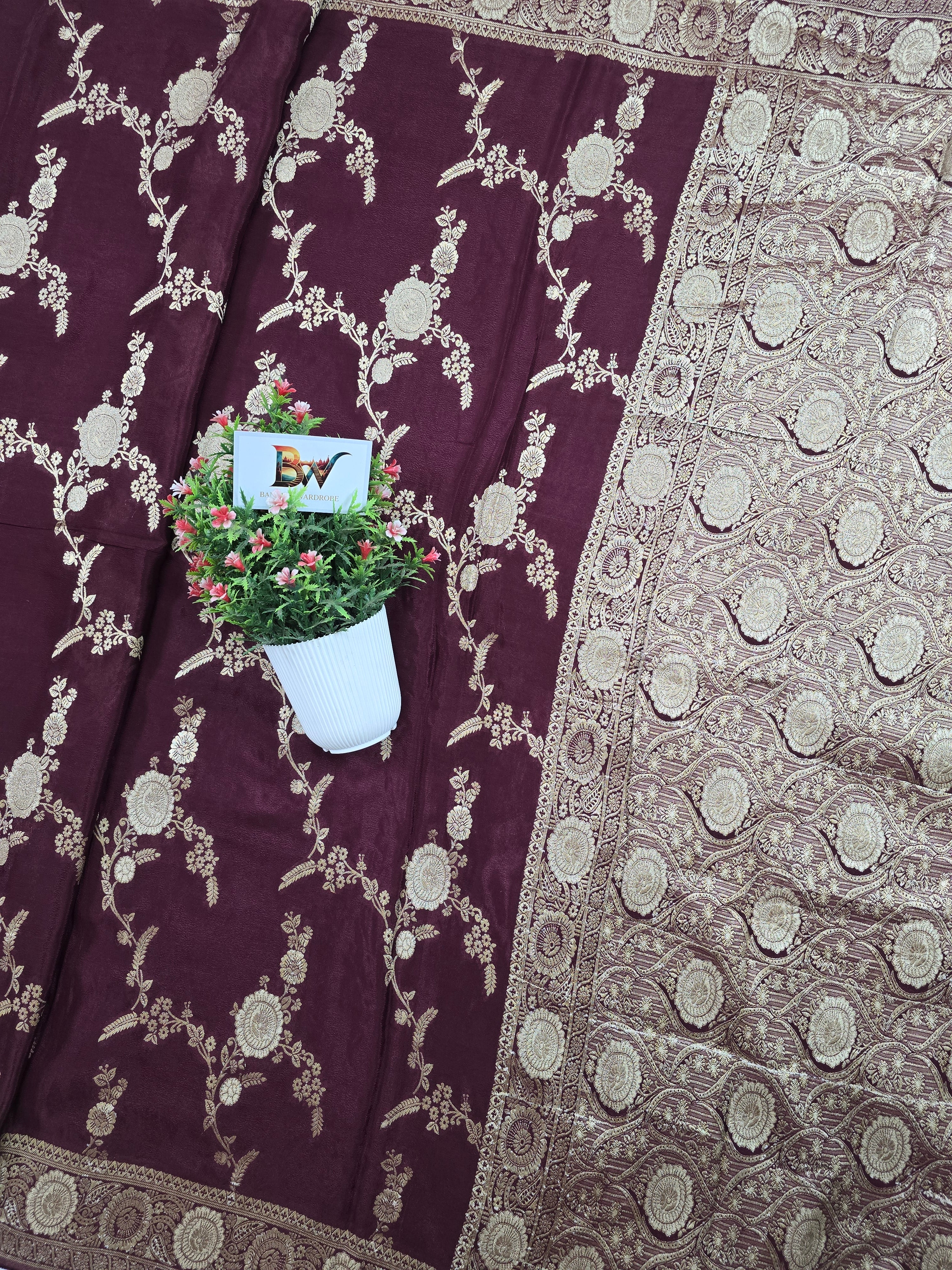 Crush Crepe Banarasi Saree – Brown Body with All Over Boota Jaal