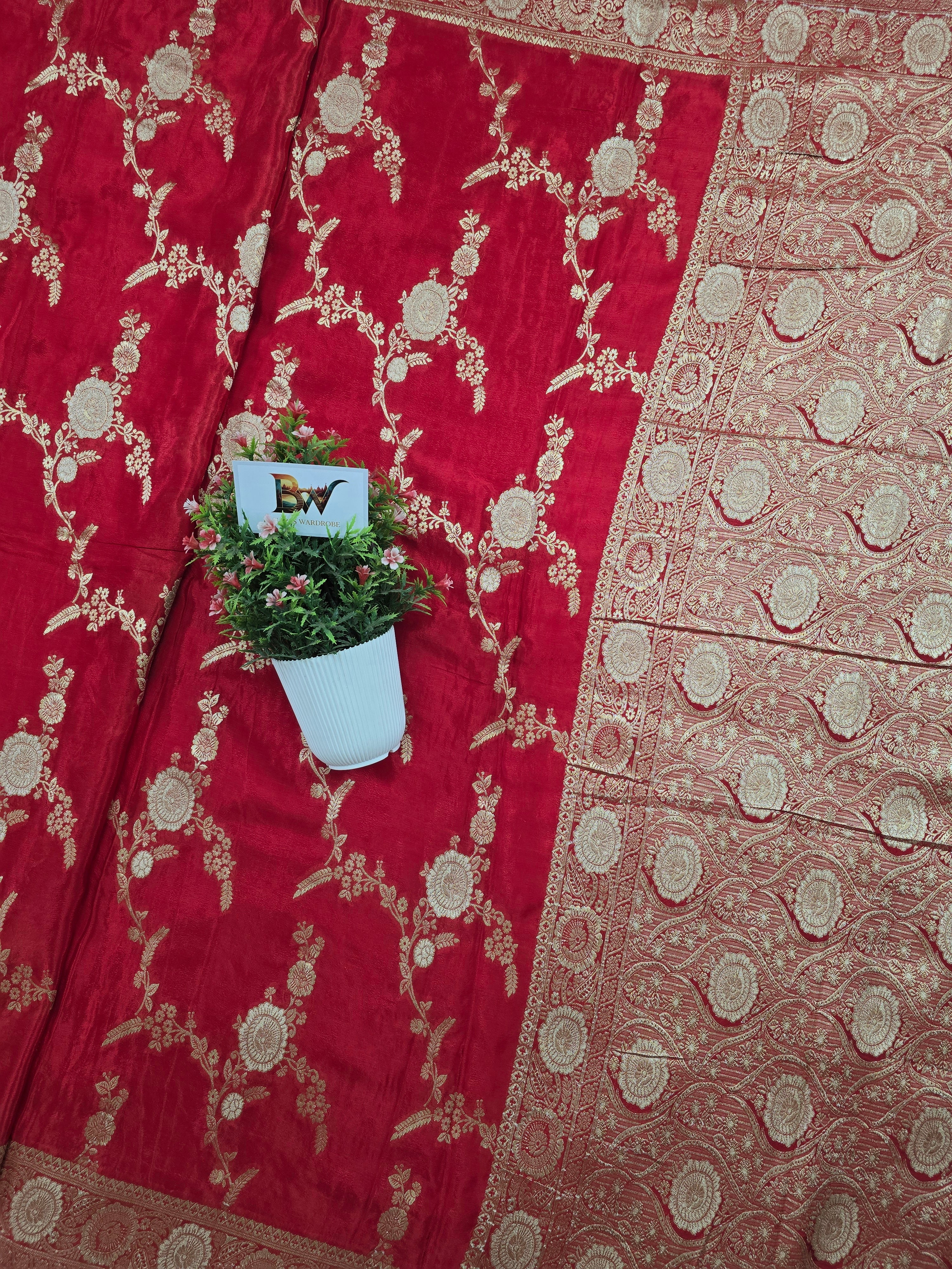 Crush Crepe Banarasi Saree – Red with All Over Boota Jaal