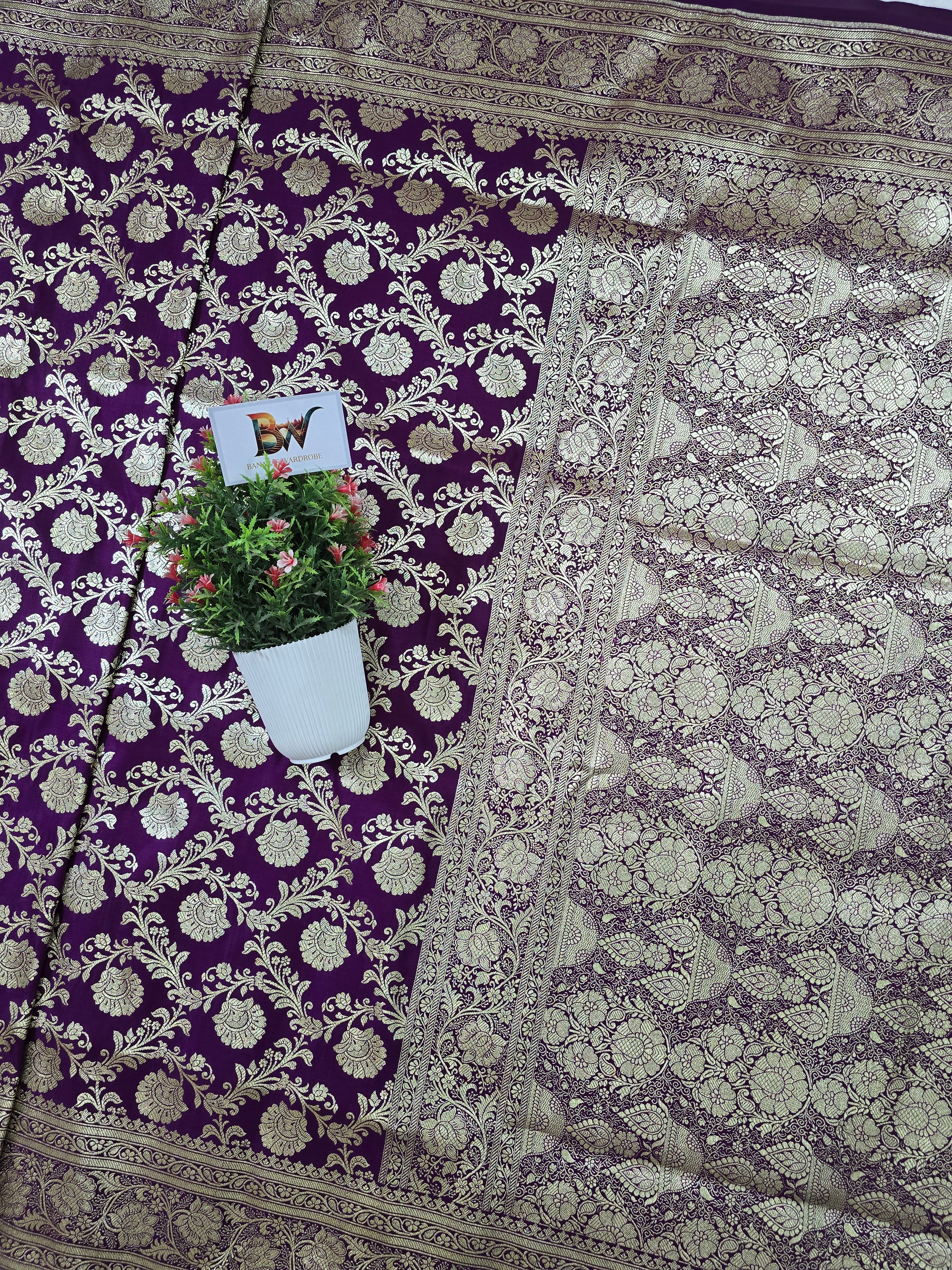 Satin Katan Silk Jaal Banarasi Saree – Magenta with Gold Zari Jaal