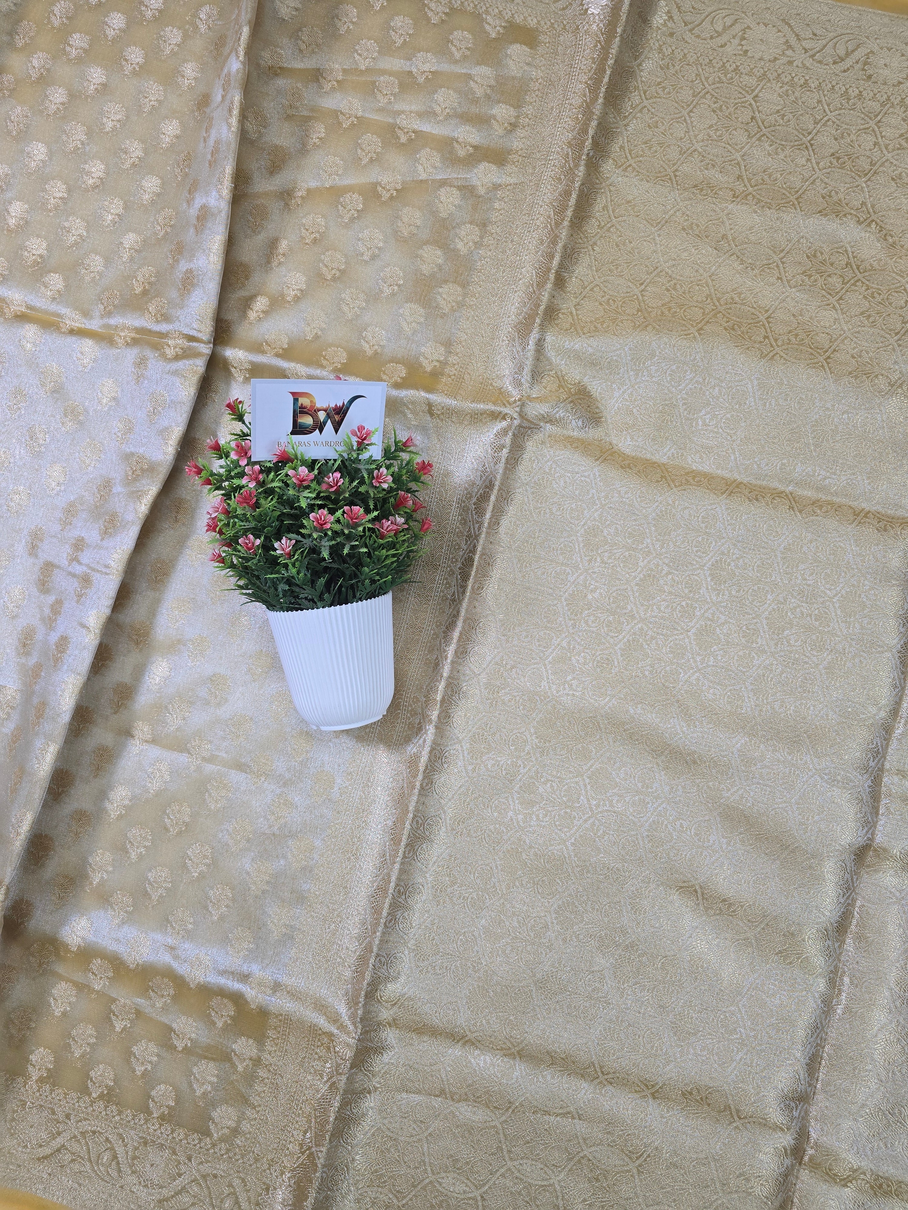 Glass Tissue Silk Banarasi Saree - All Over Flower Booti