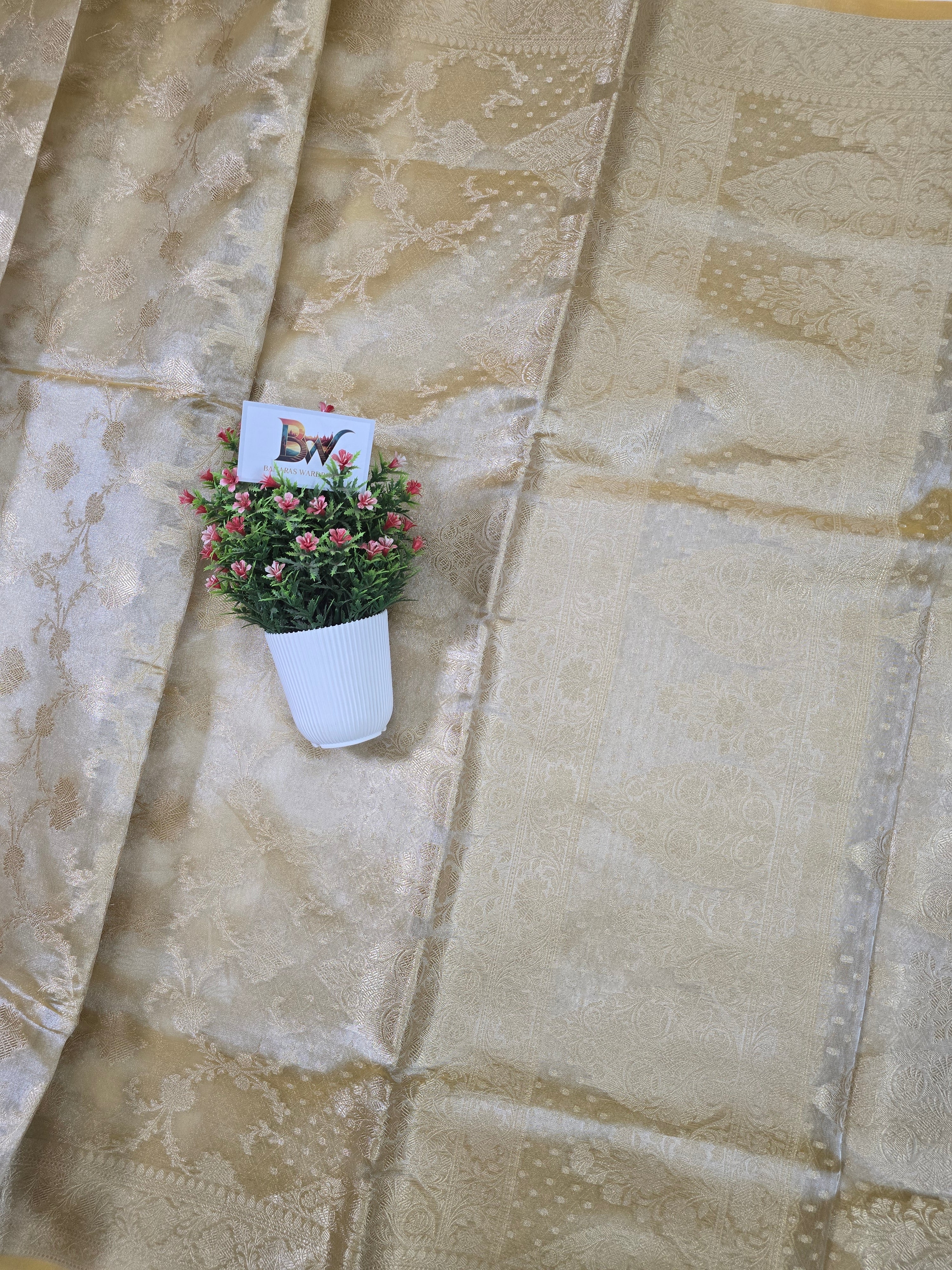 Glass Tissue Silk Banarasi Saree - All Over Jaal