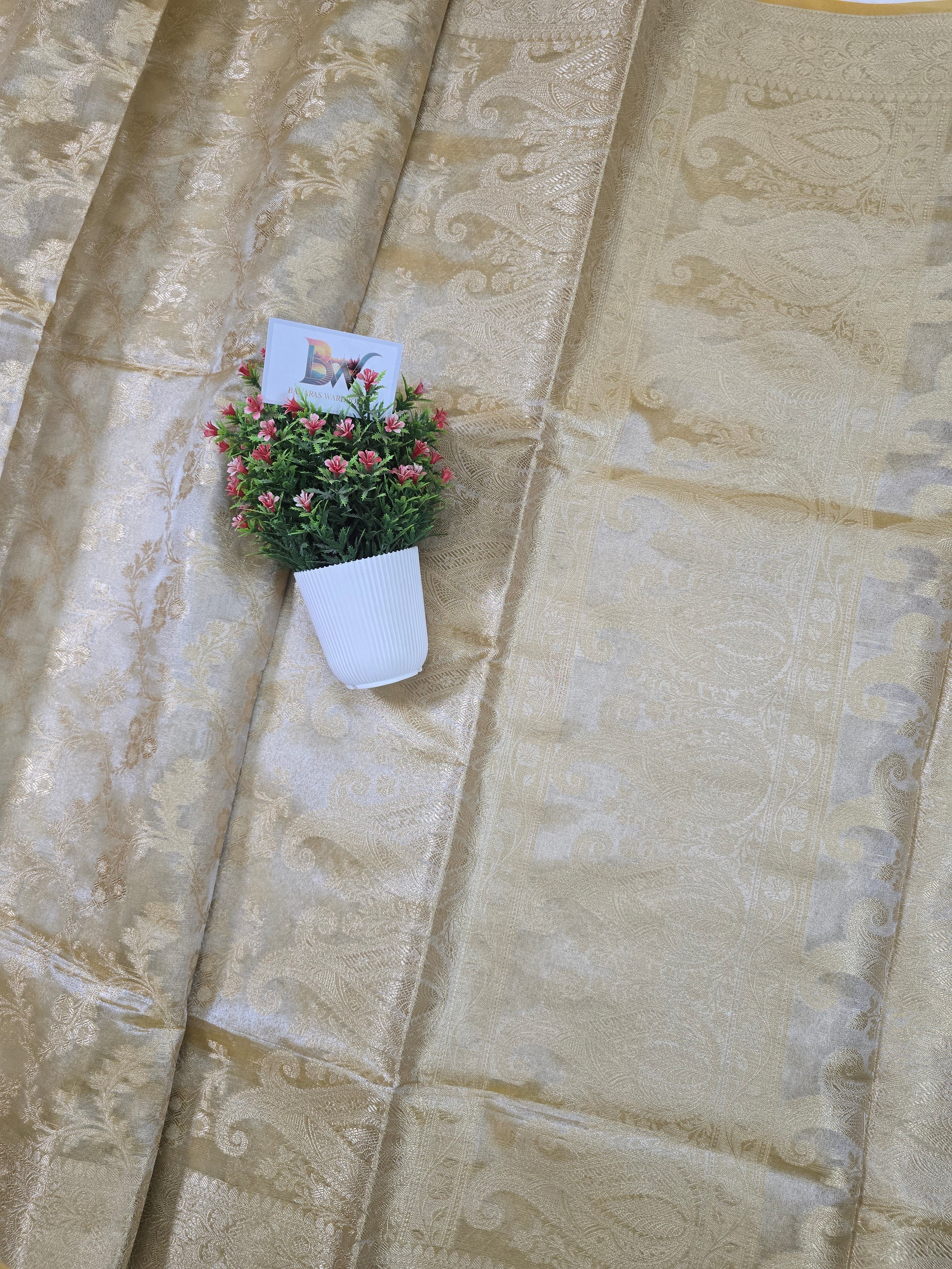 Glass Tissue Silk Banarasi Saree - All Over Jaal