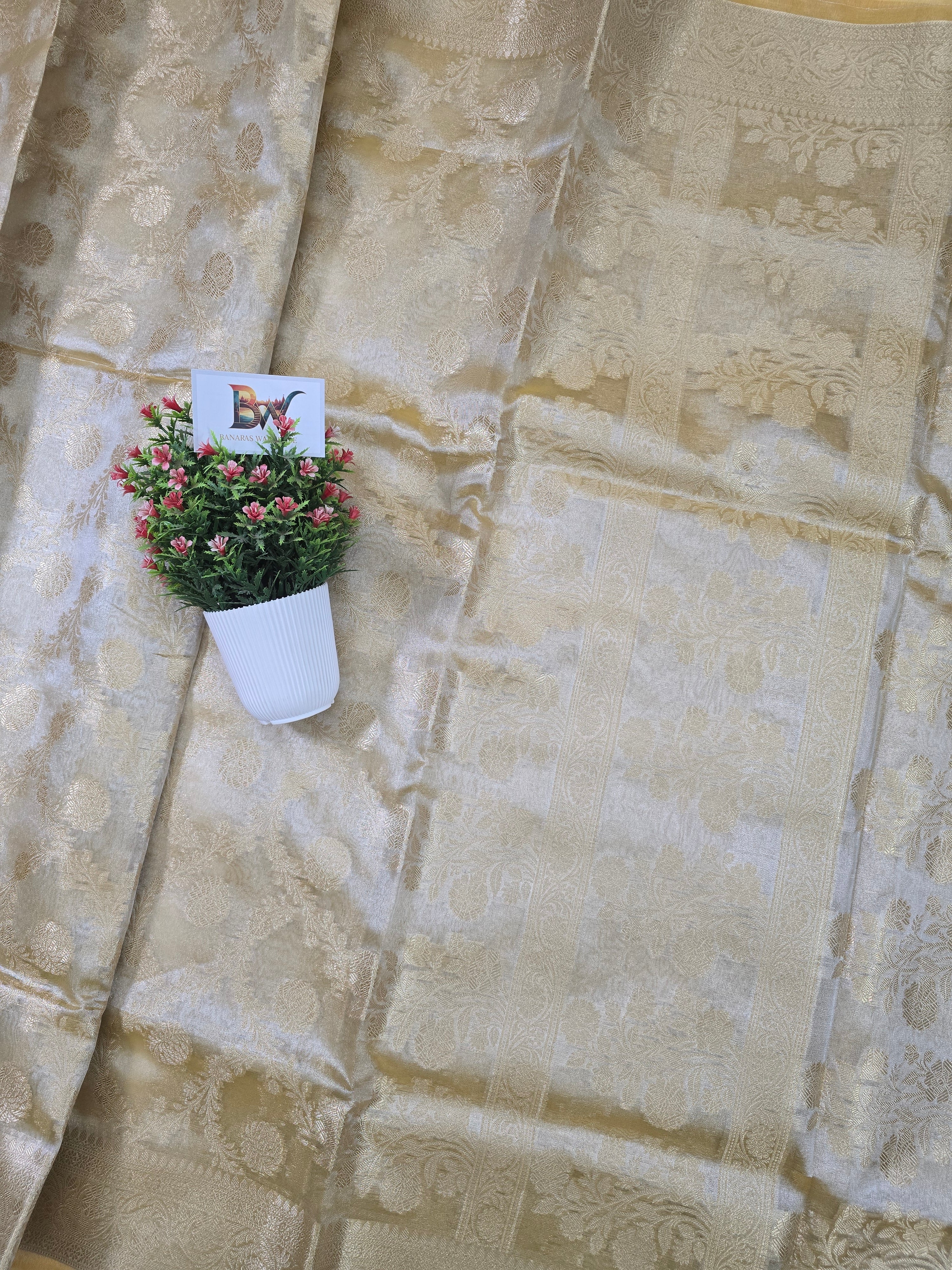 Glass Tissue Silk Banarasi Saree - All Over Jaal