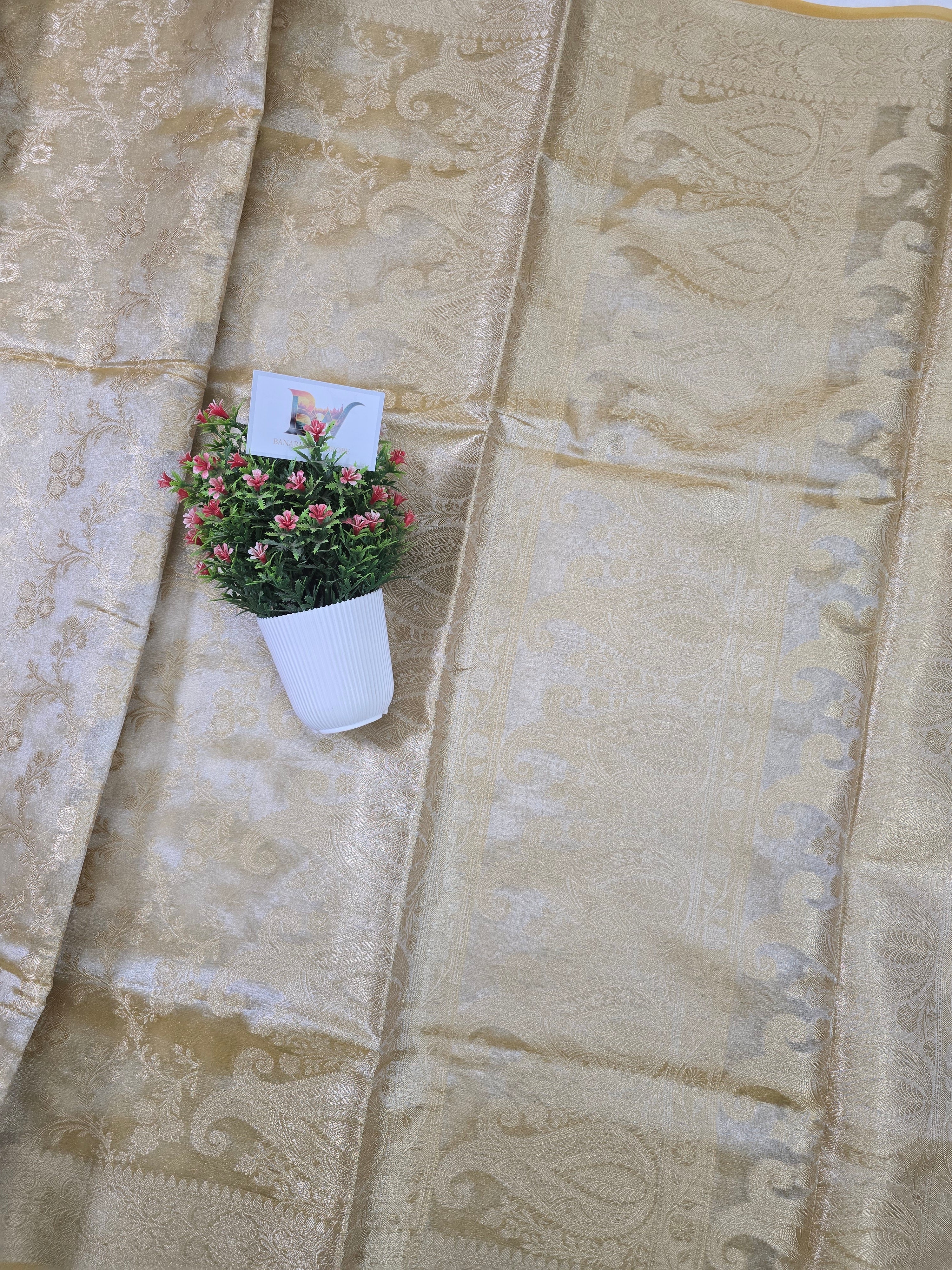 Glass Tissue Silk Banarasi Saree - All Over Jaal