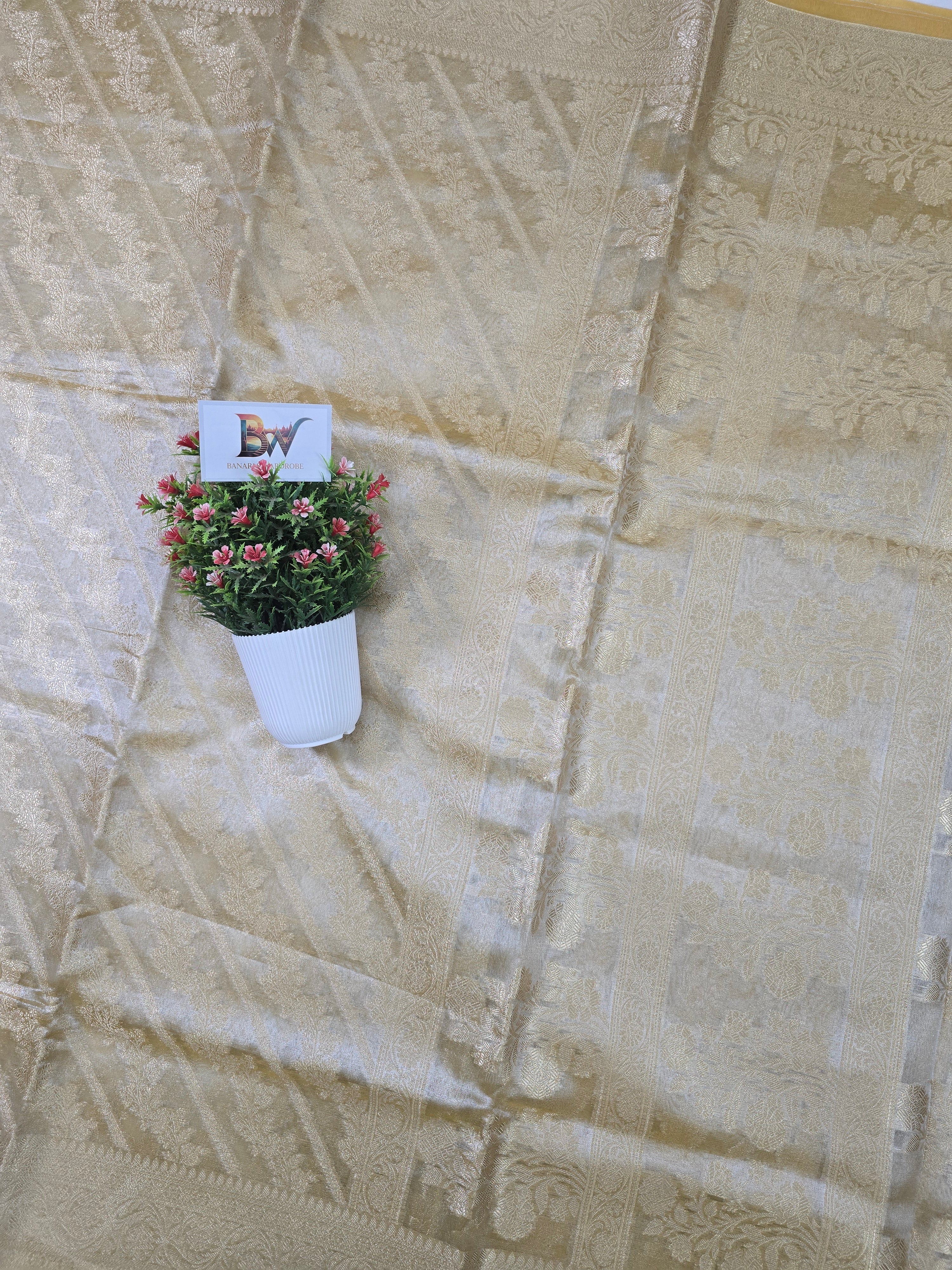 Glass Tissue Silk Banarasi Saree - All Over Jaal