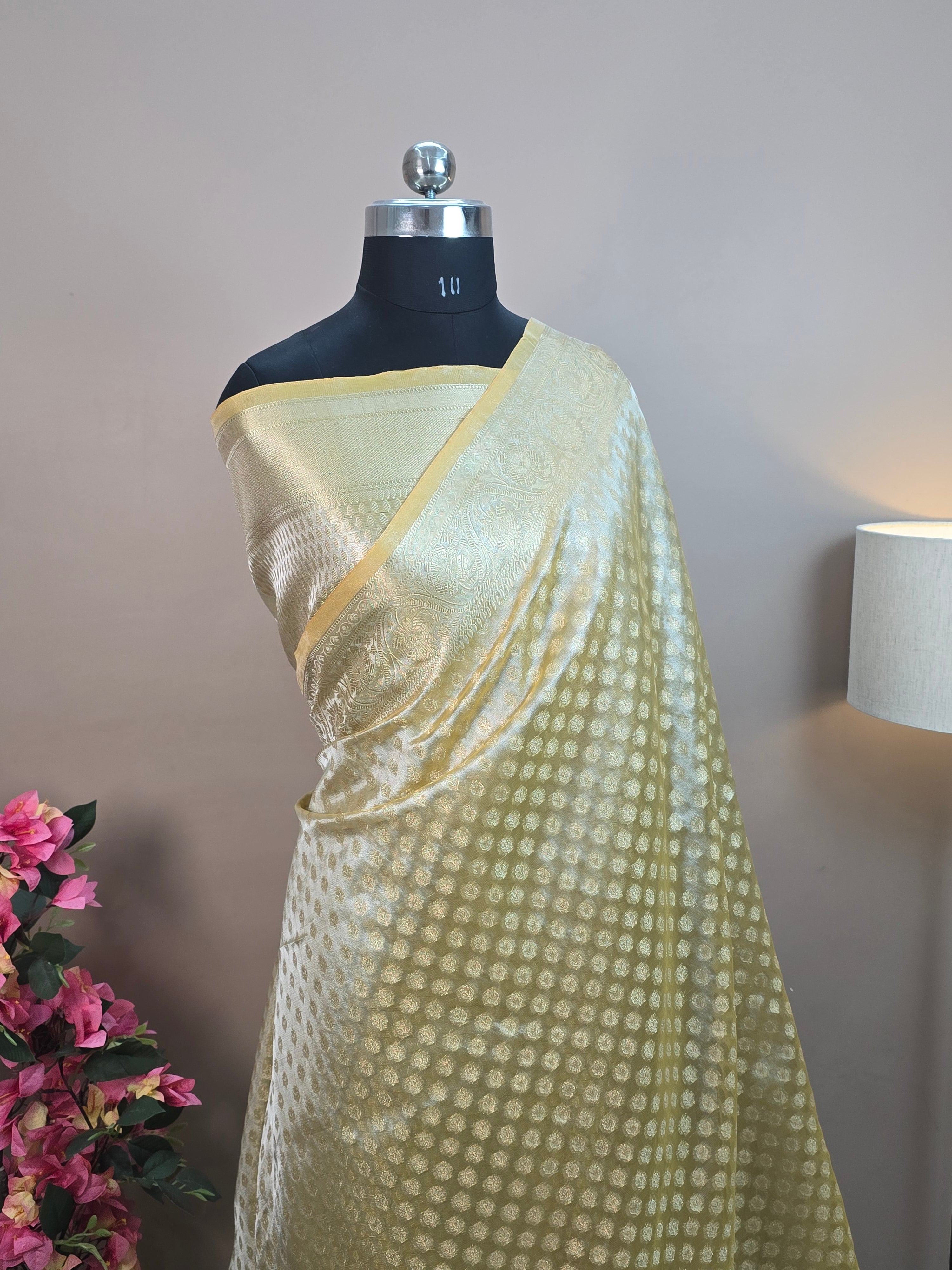 Glass Tissue Silk Banarasi Saree - All Over Booti