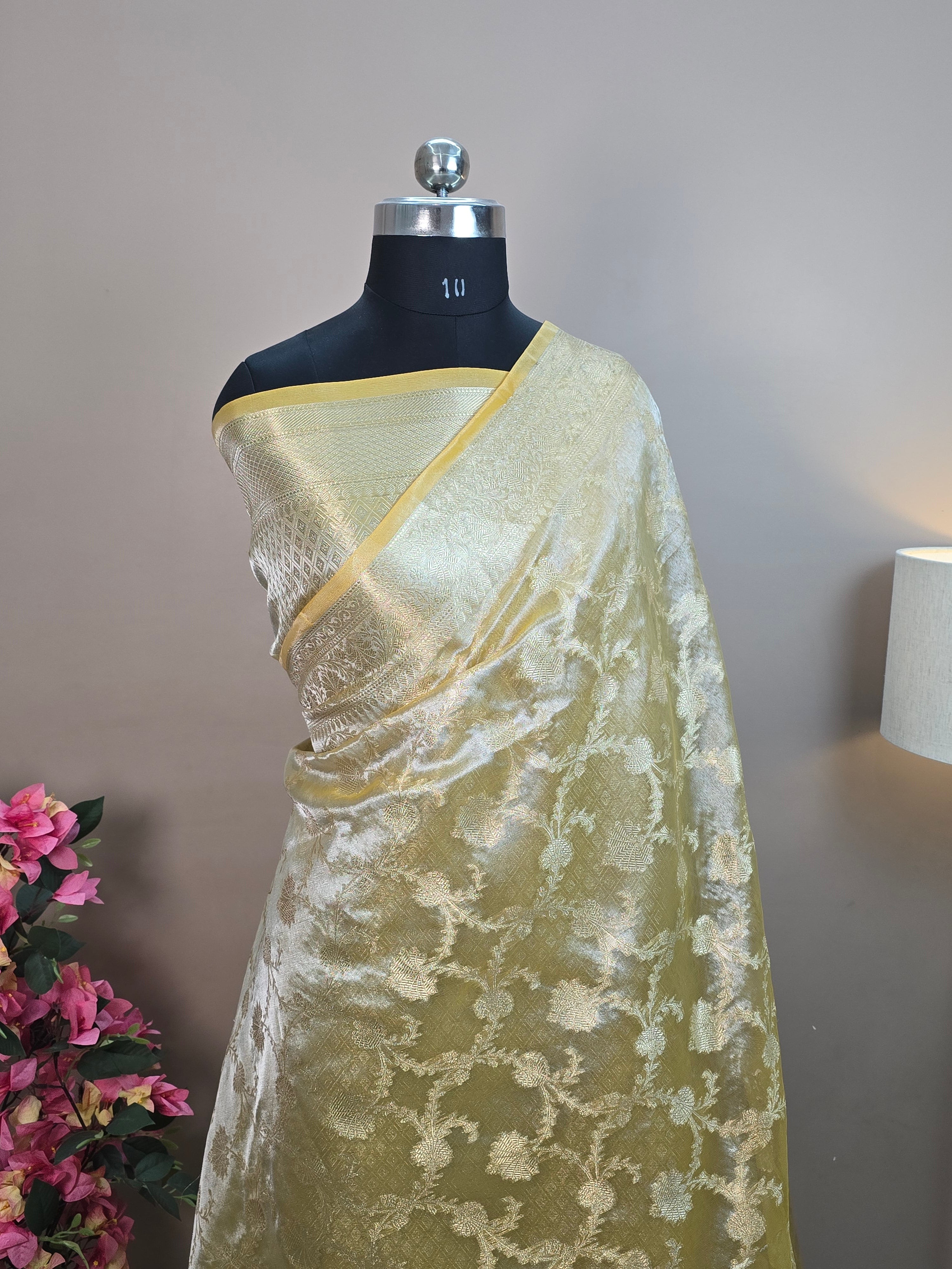 Glass Tissue Silk Banarasi Saree - All Over Jaal