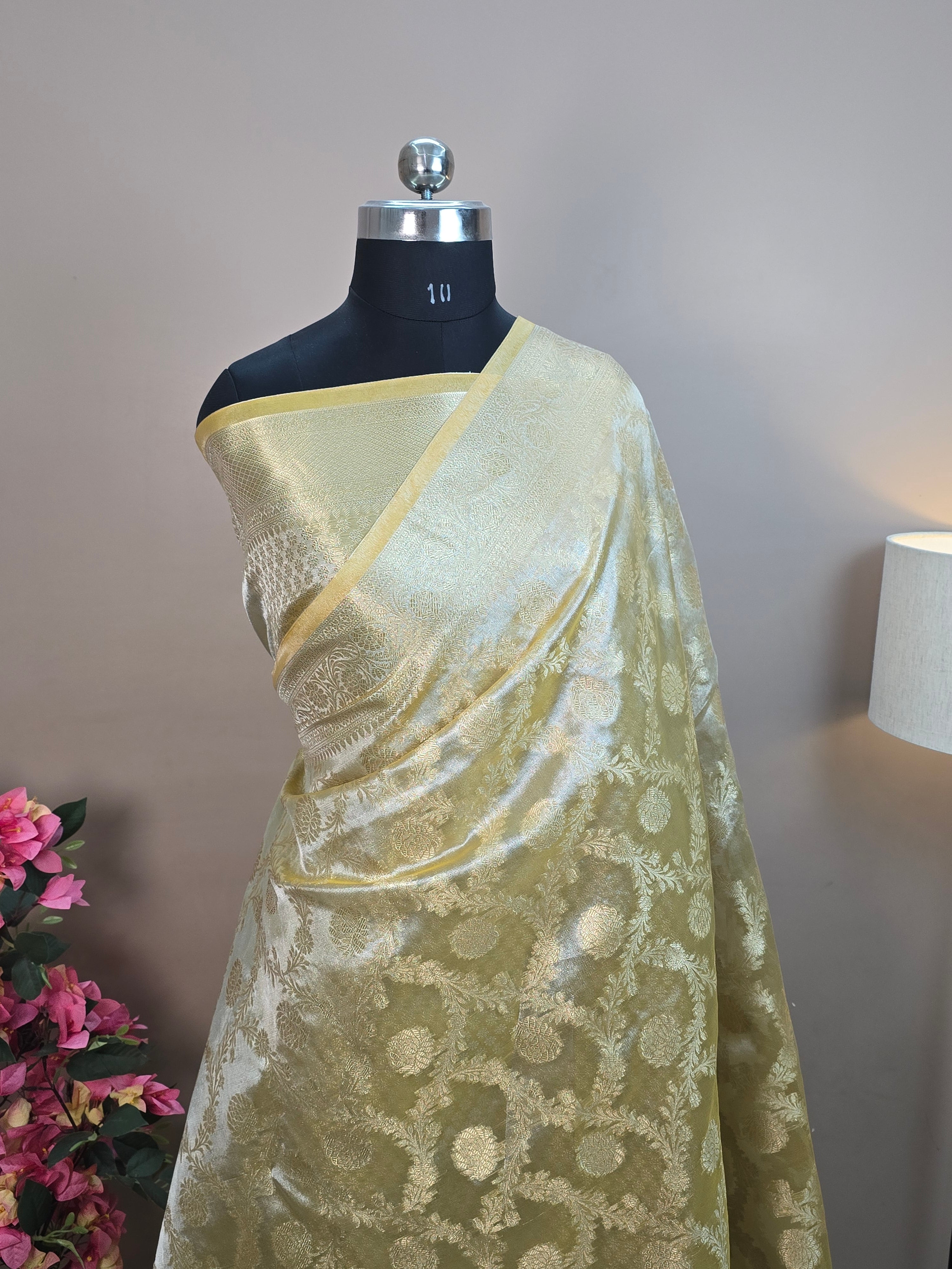 Glass Tissue Silk Banarasi Saree - All Over Jaal