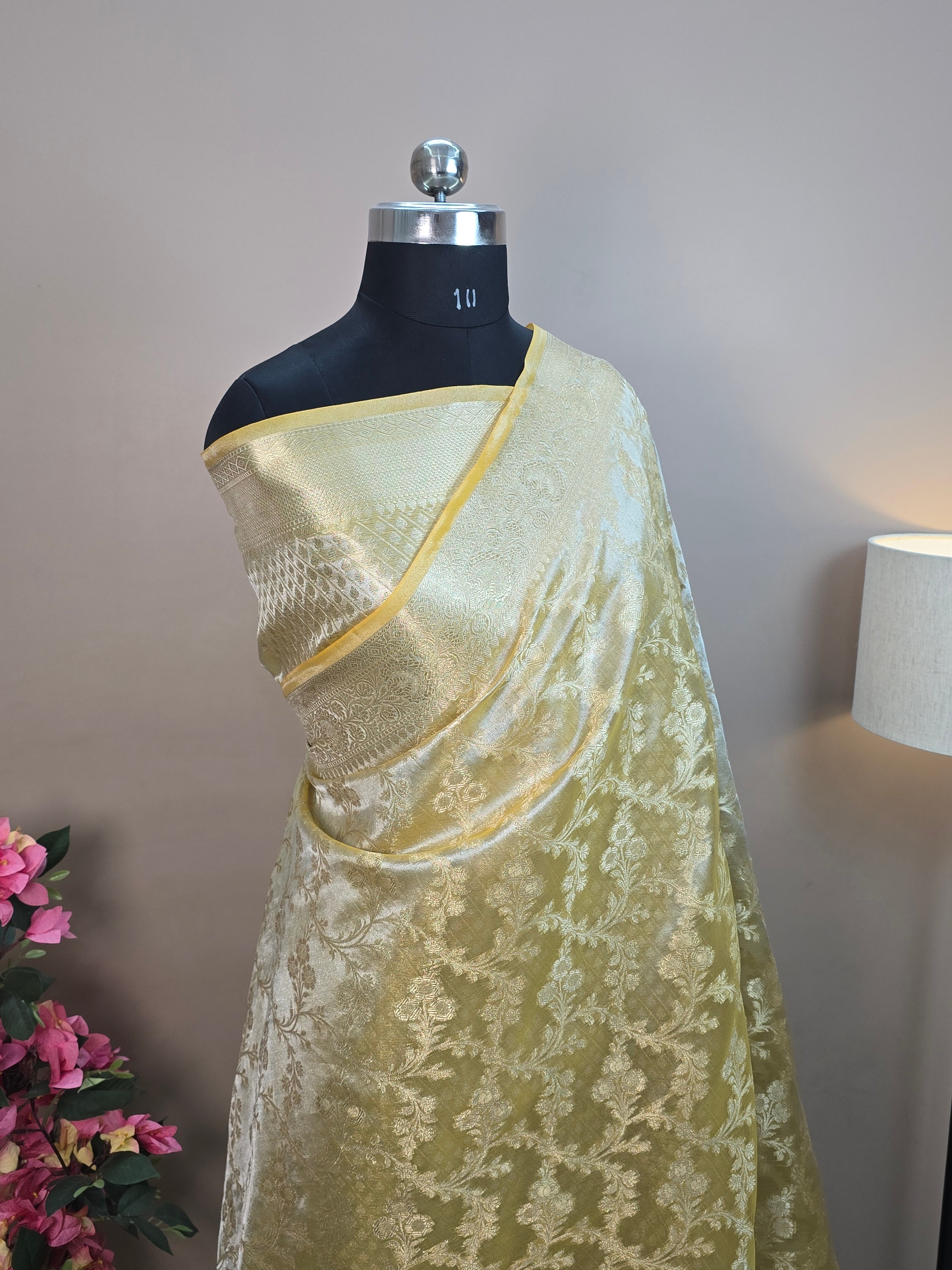 Glass Tissue Silk Banarasi Saree - All Over Jaal