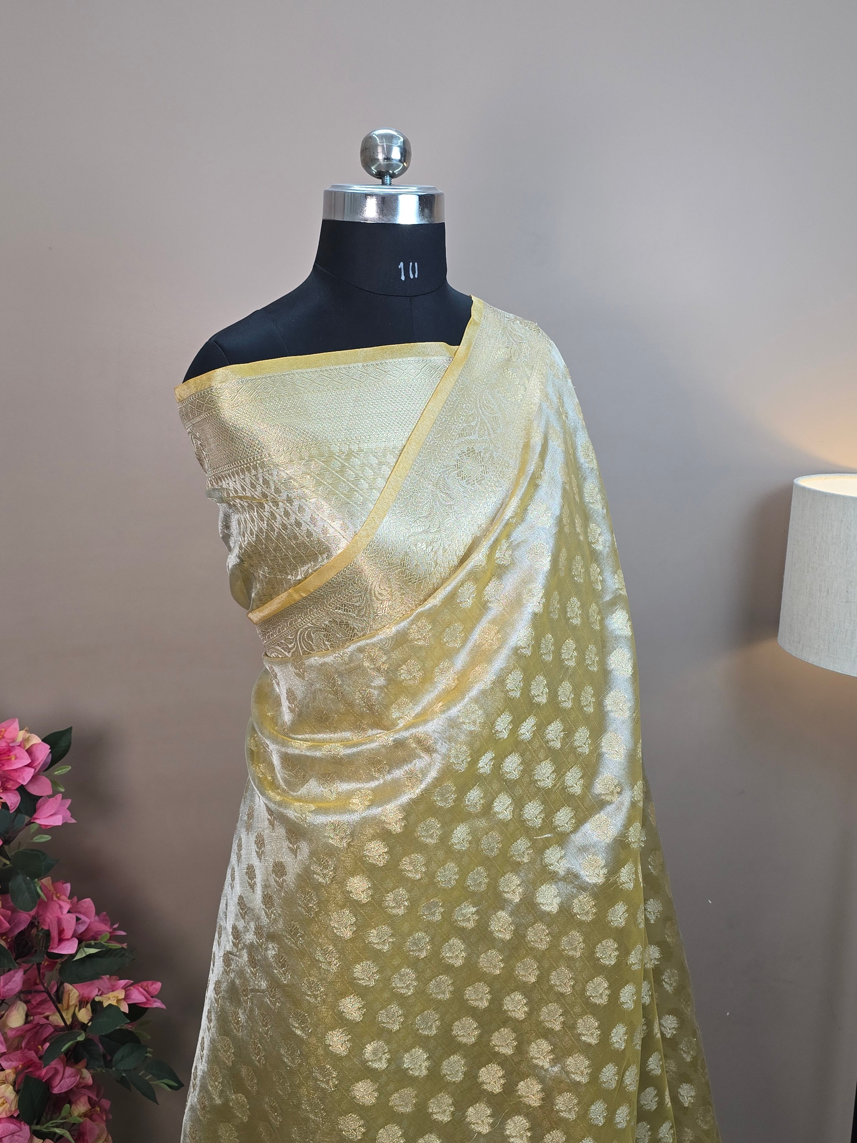 Glass Tissue Silk Banarasi Saree - All Over Flower Booti