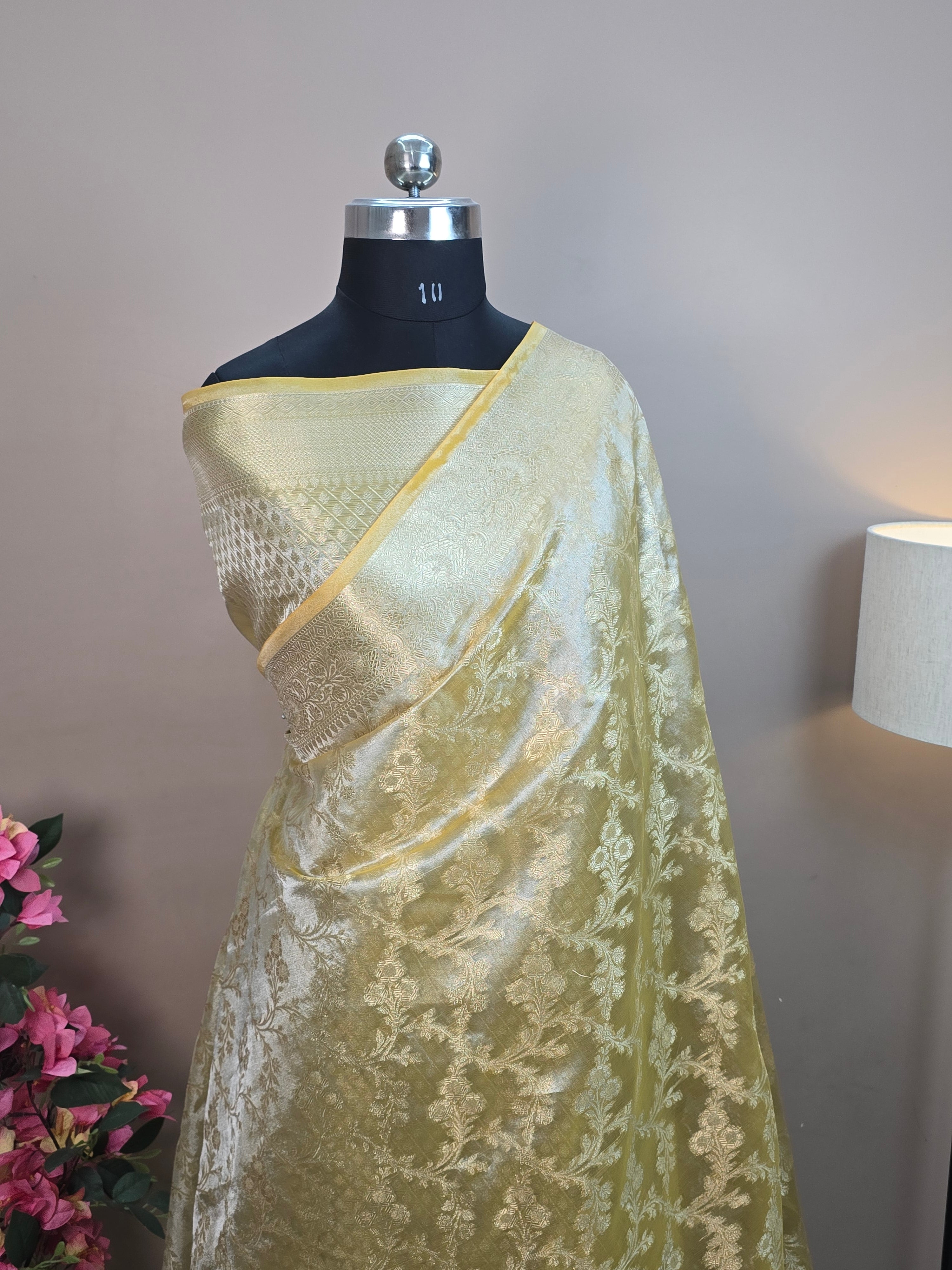 Glass Tissue Silk Banarasi Saree - All Over Jaal