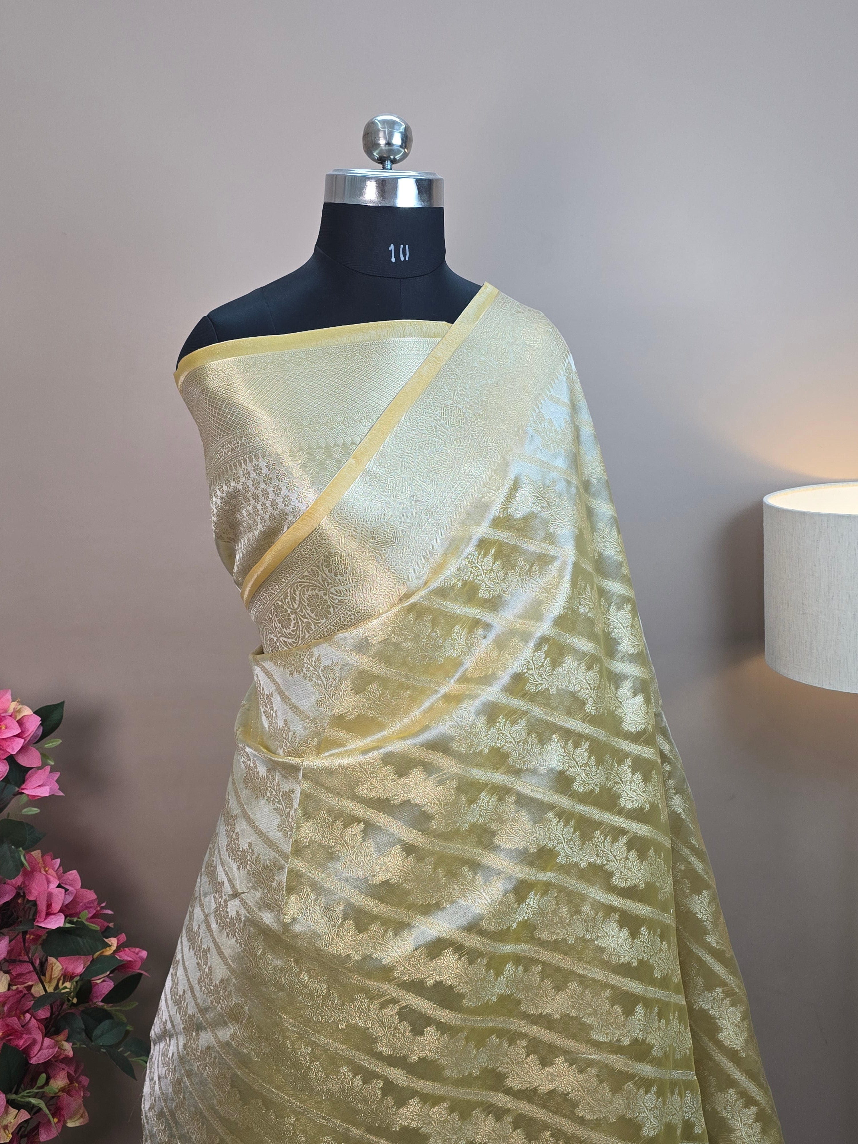 Glass Tissue Silk Banarasi Saree - All Over Jaal