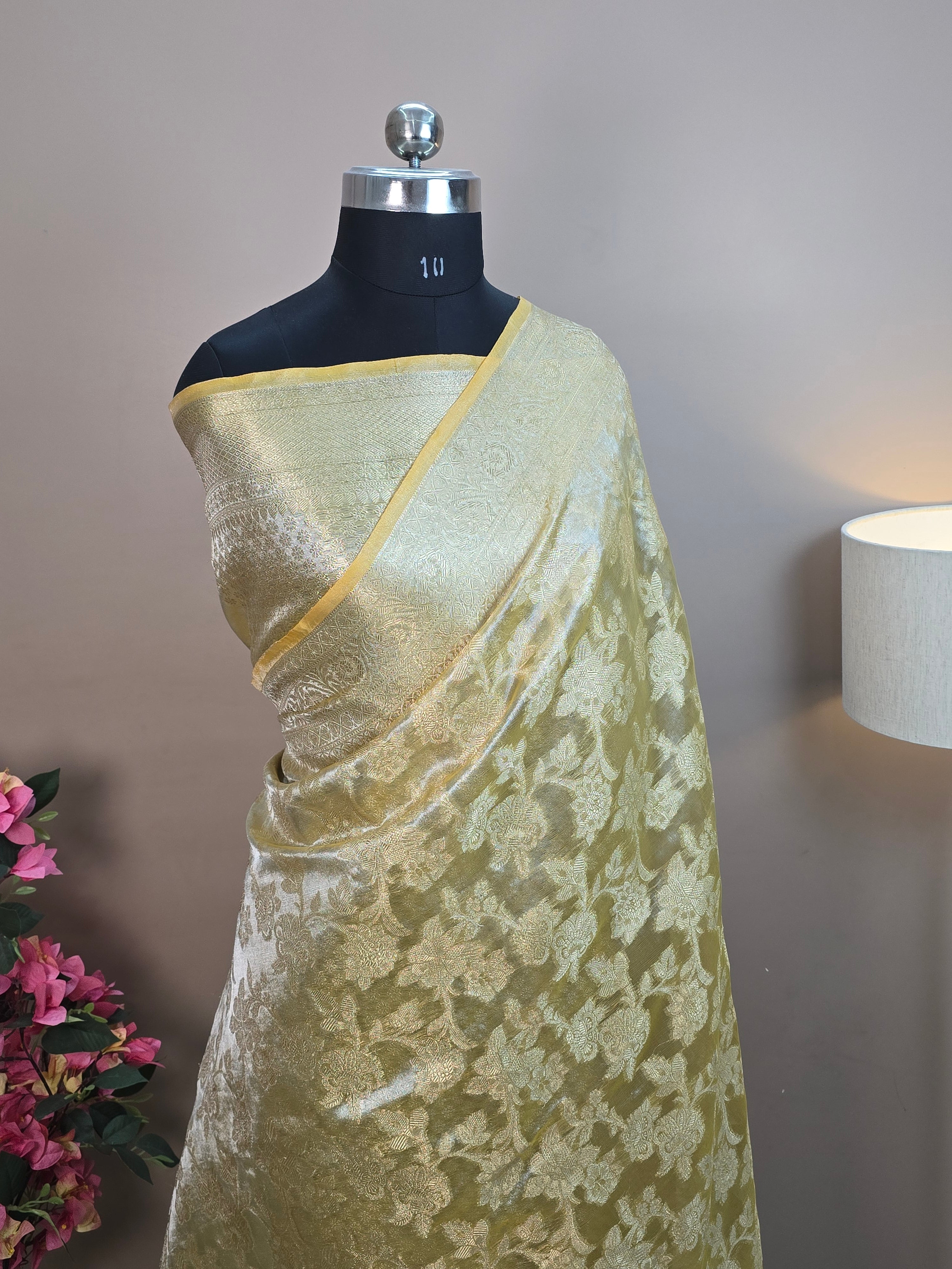 Glass Tissue Silk Banarasi Saree - All Over Jaal