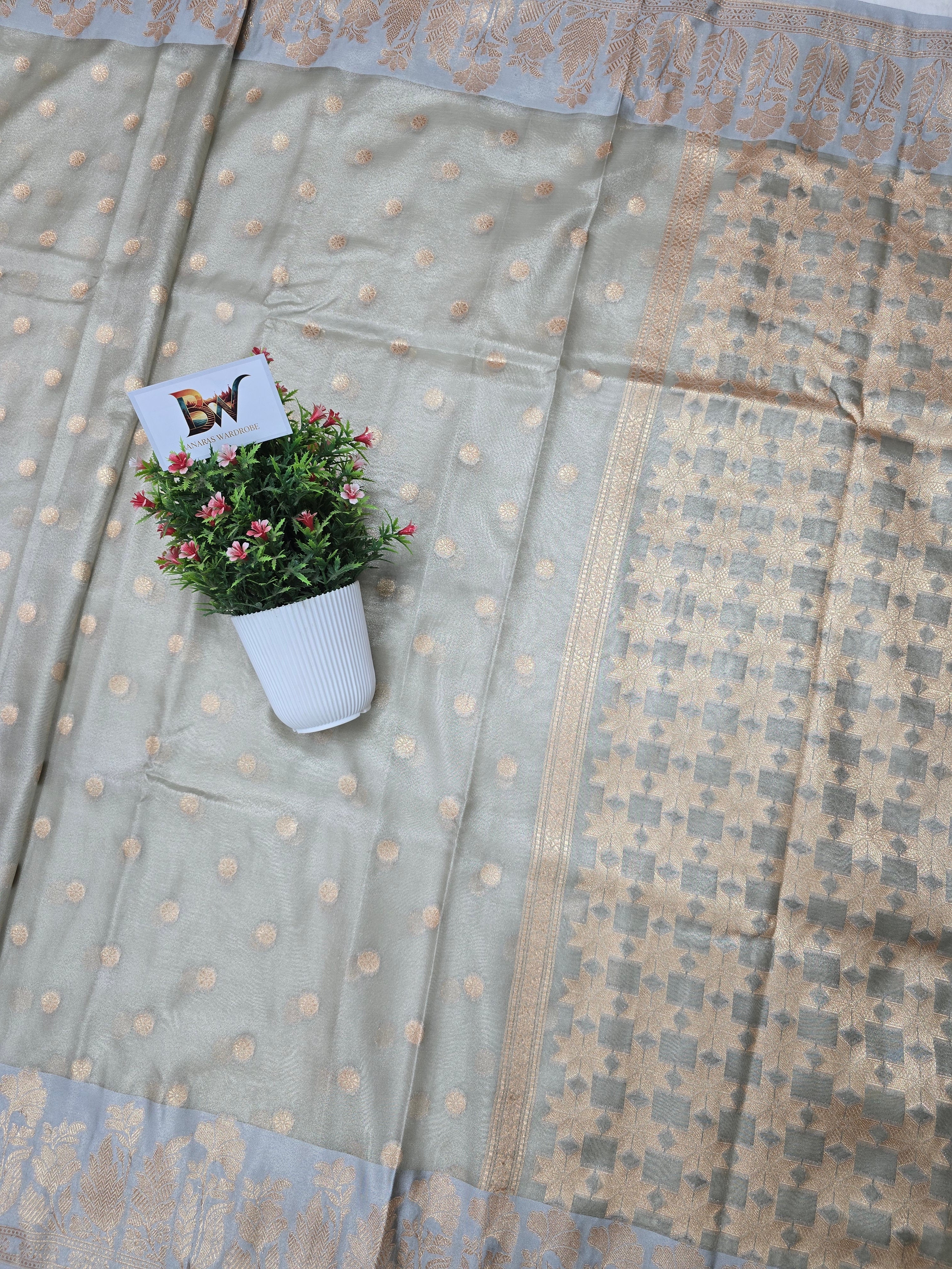 Banarasi Tissue Silk Saree with Rich Floral Border