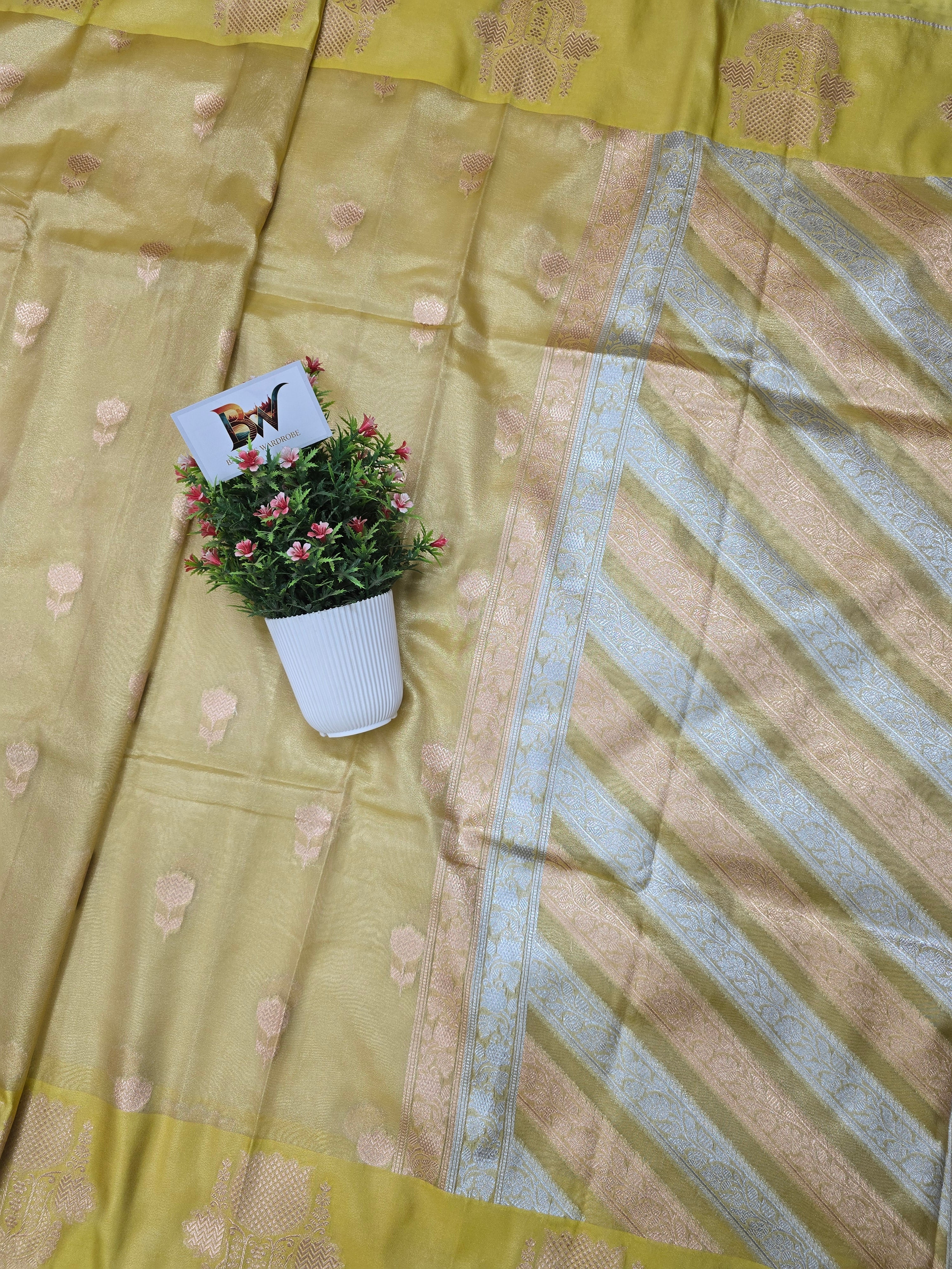 Banarasi Tissue Silk Saree with Rich Floral Border