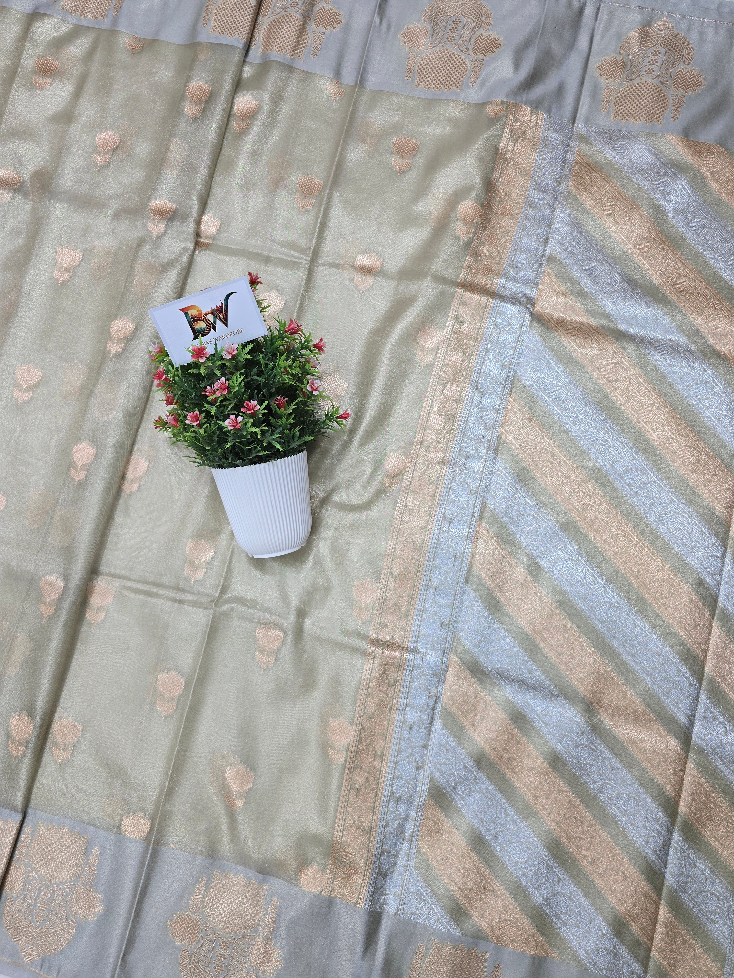 Banarasi Tissue Silk Saree with Rich Floral Border