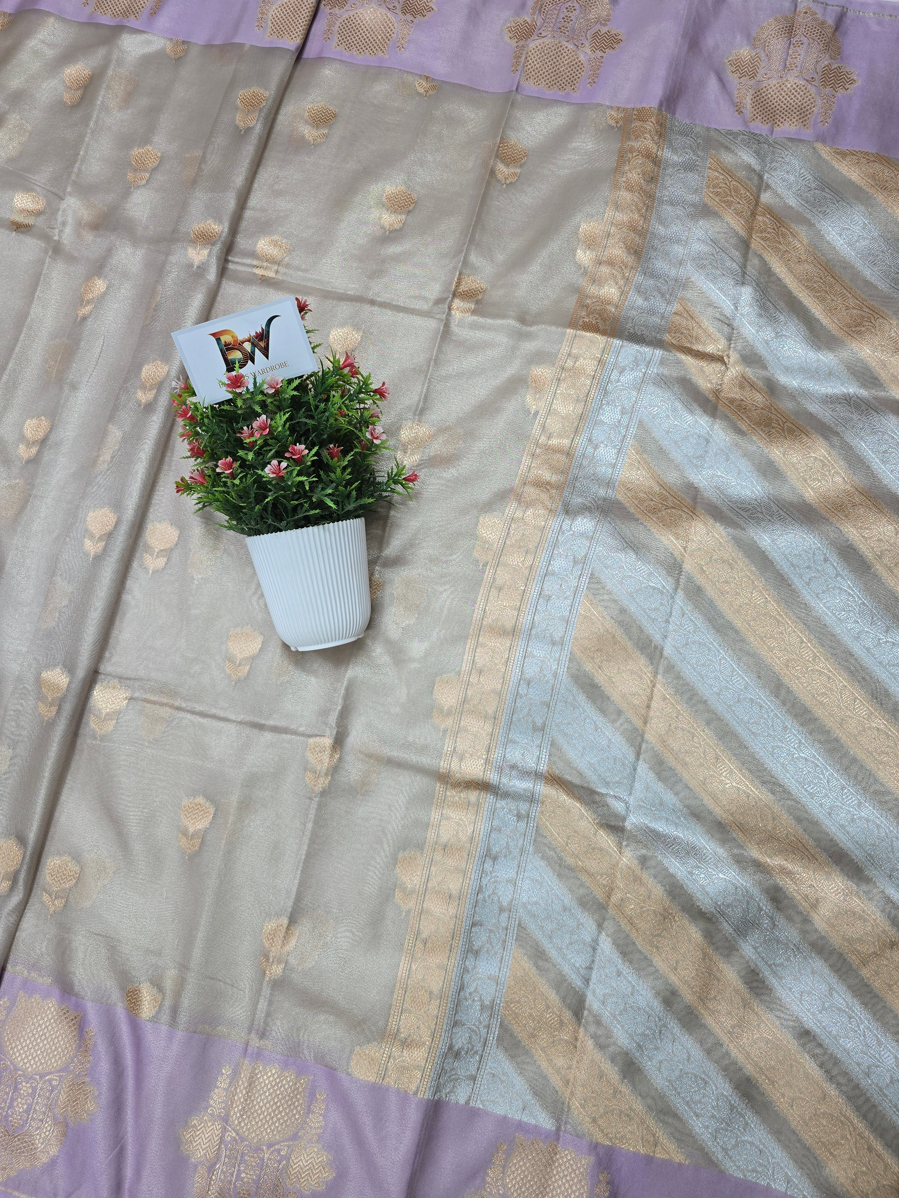 Banarasi Tissue Silk Saree with Rich Floral Border