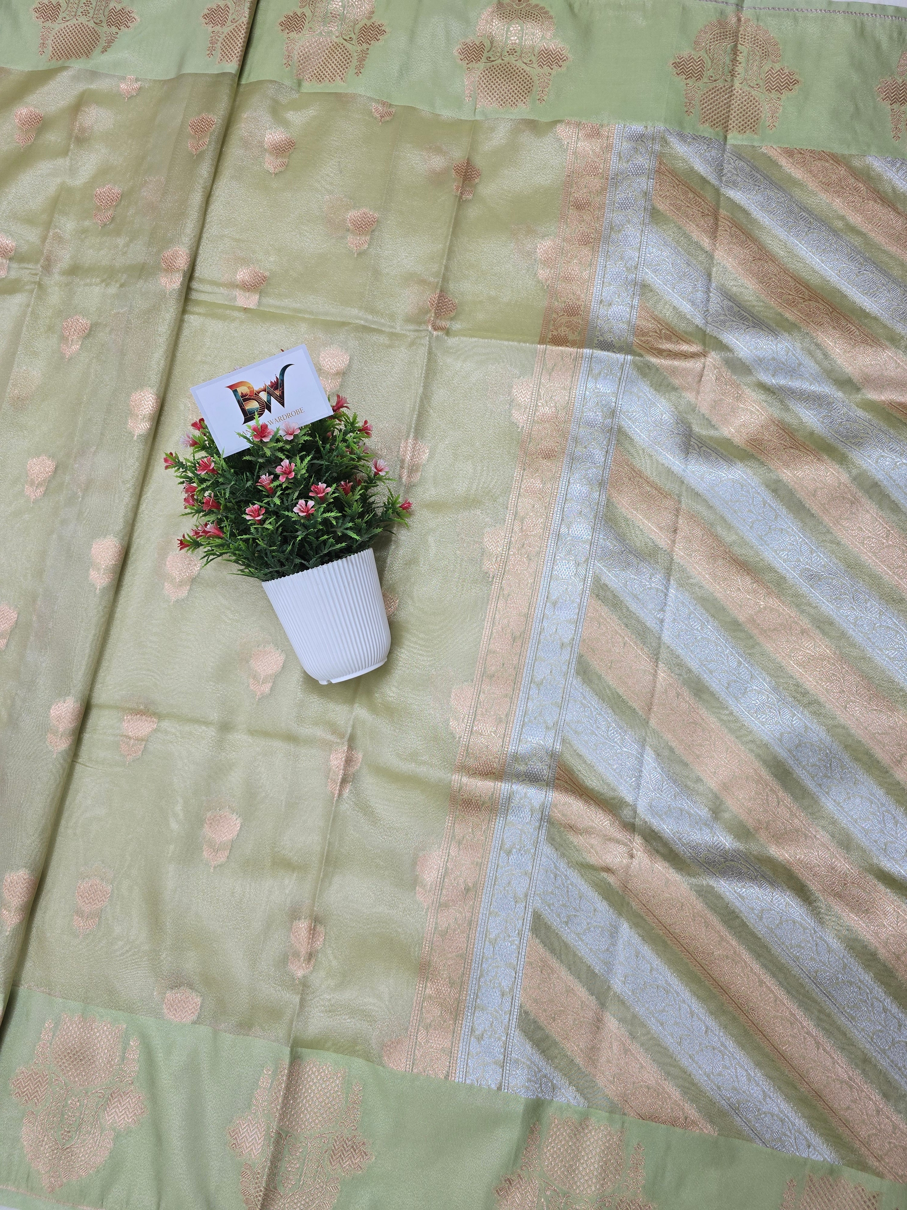 Banarasi Tissue Silk Saree with Rich Floral Border