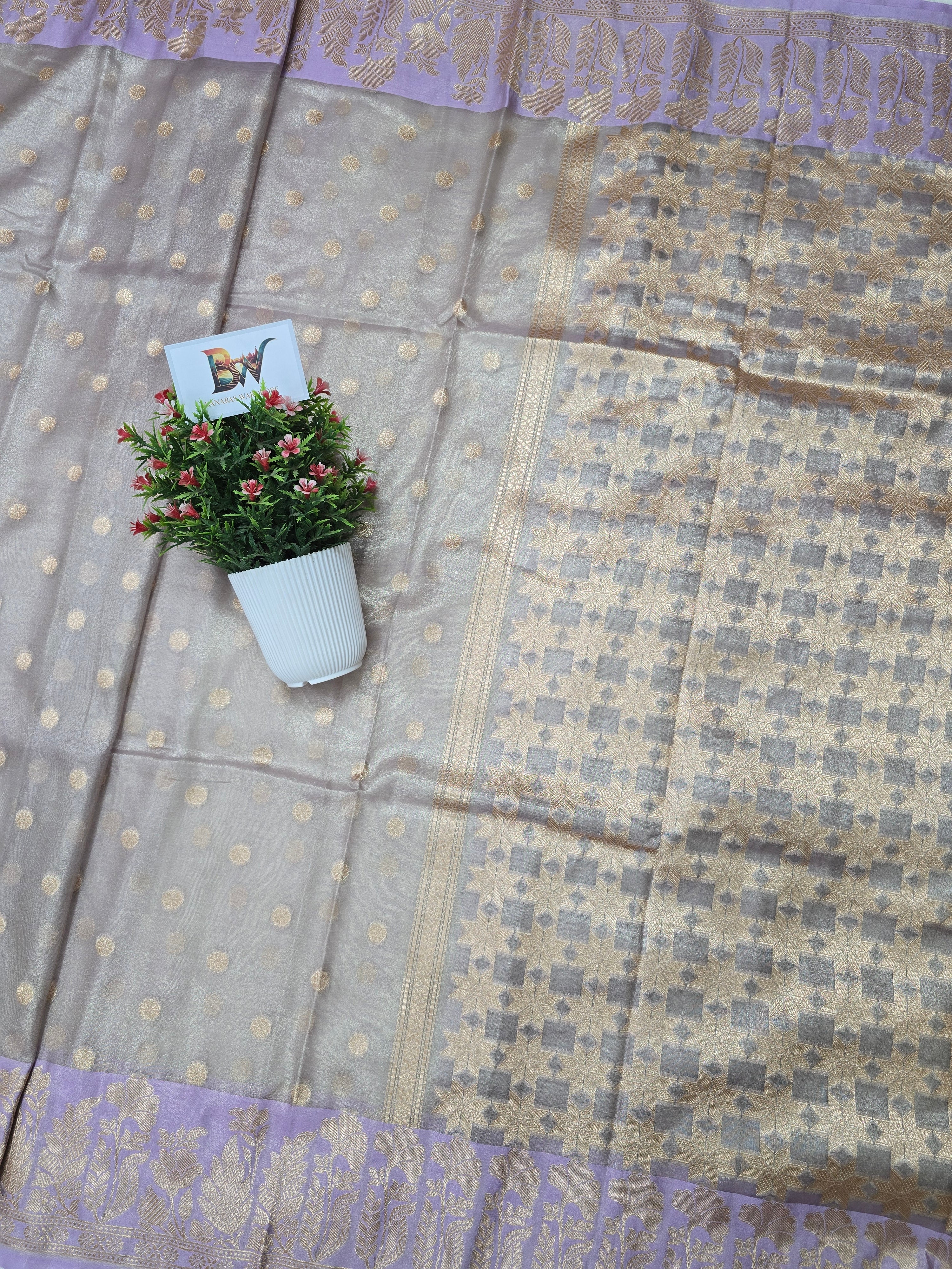 Banarasi Tissue Silk Saree with Rich Floral Border
